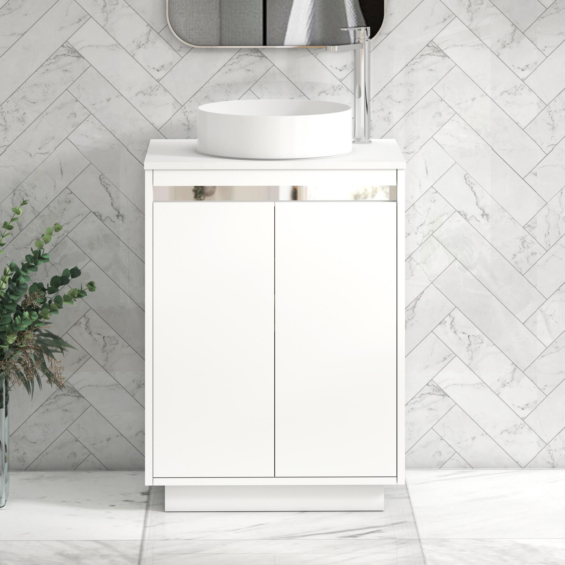 Orion 2 Door Matt White Floor Standing Vanity Unit with Plain White Top & Countertop Basin