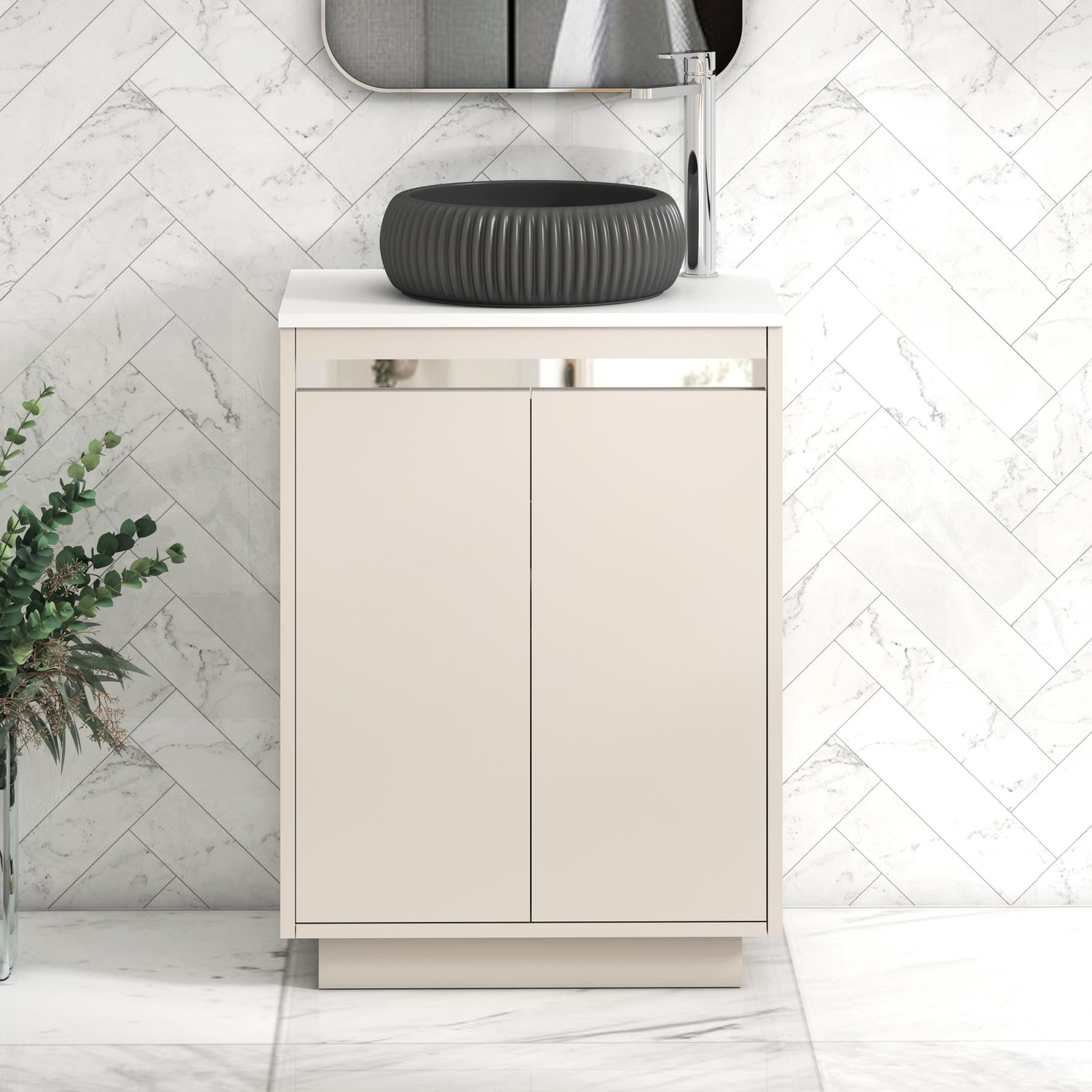 Orion 2 Door Warm Taupe Floor Standing Vanity Unit with Plain White Top & Countertop Basin