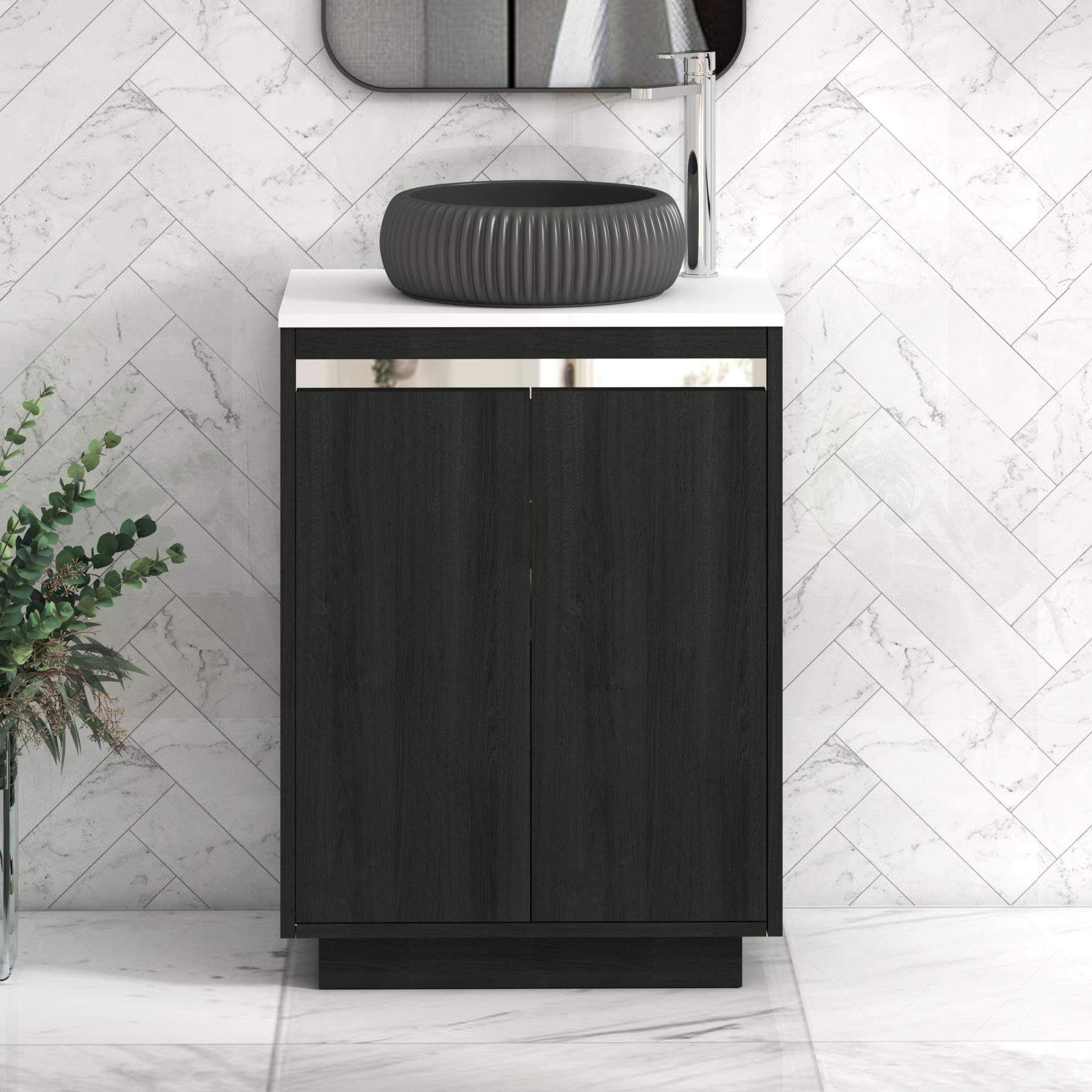 Orion 2 Door Hale Black Floor Standing Vanity Unit with Plain White Top & Countertop Basin