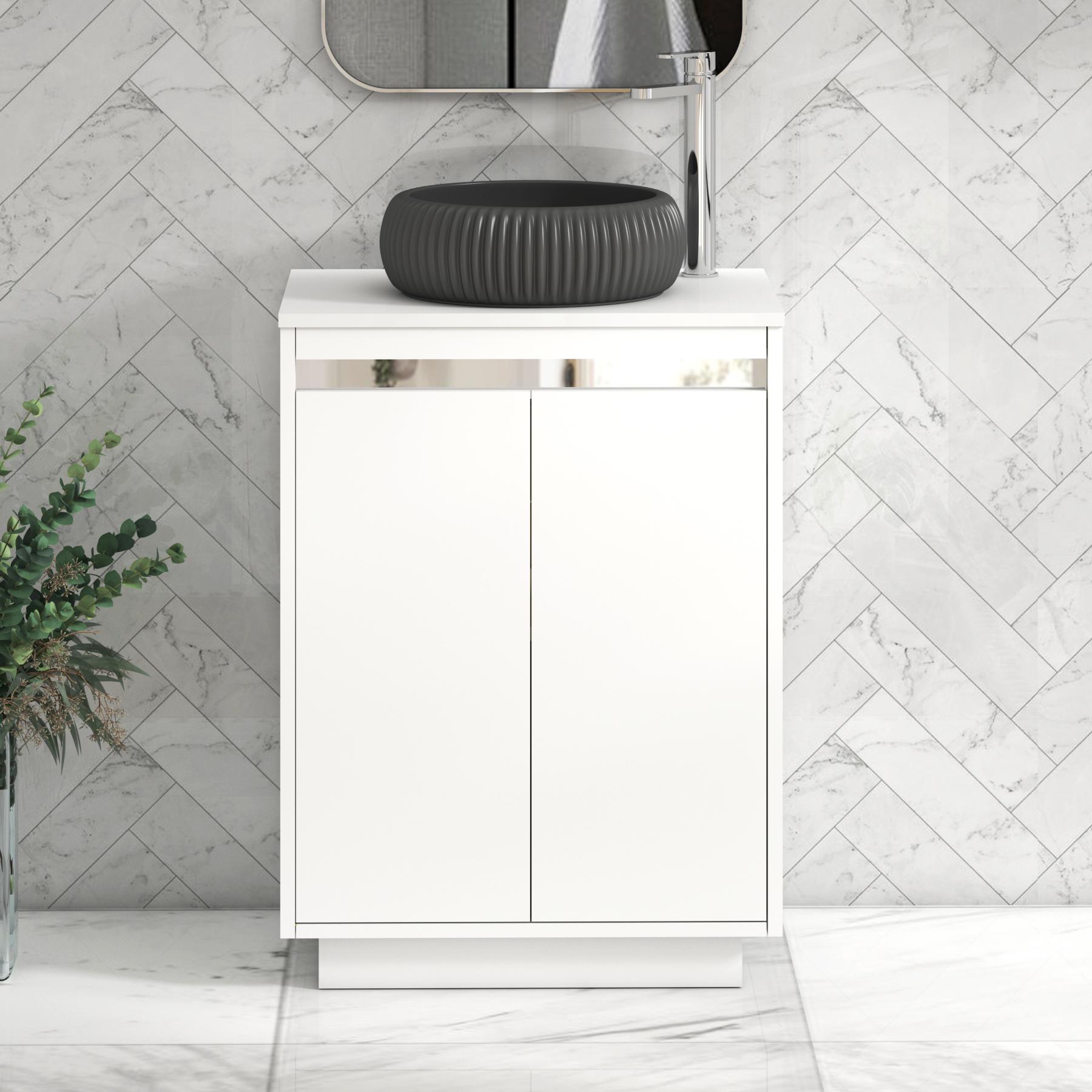 Orion 2 Door Matt White Floor Standing Vanity Unit with Plain White Top & Countertop Basin