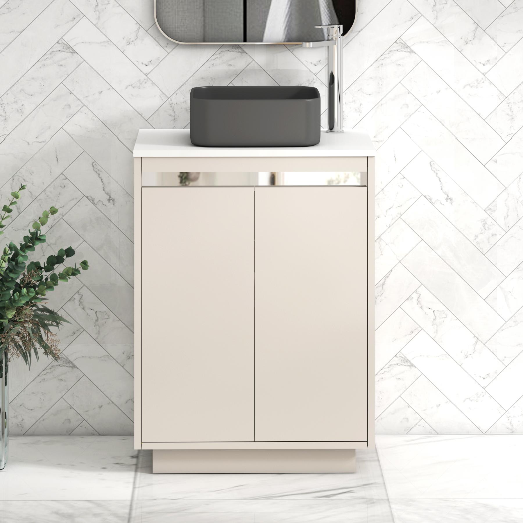 Orion 2 Door Warm Taupe Floor Standing Vanity Unit with Plain White Top & Countertop Basin