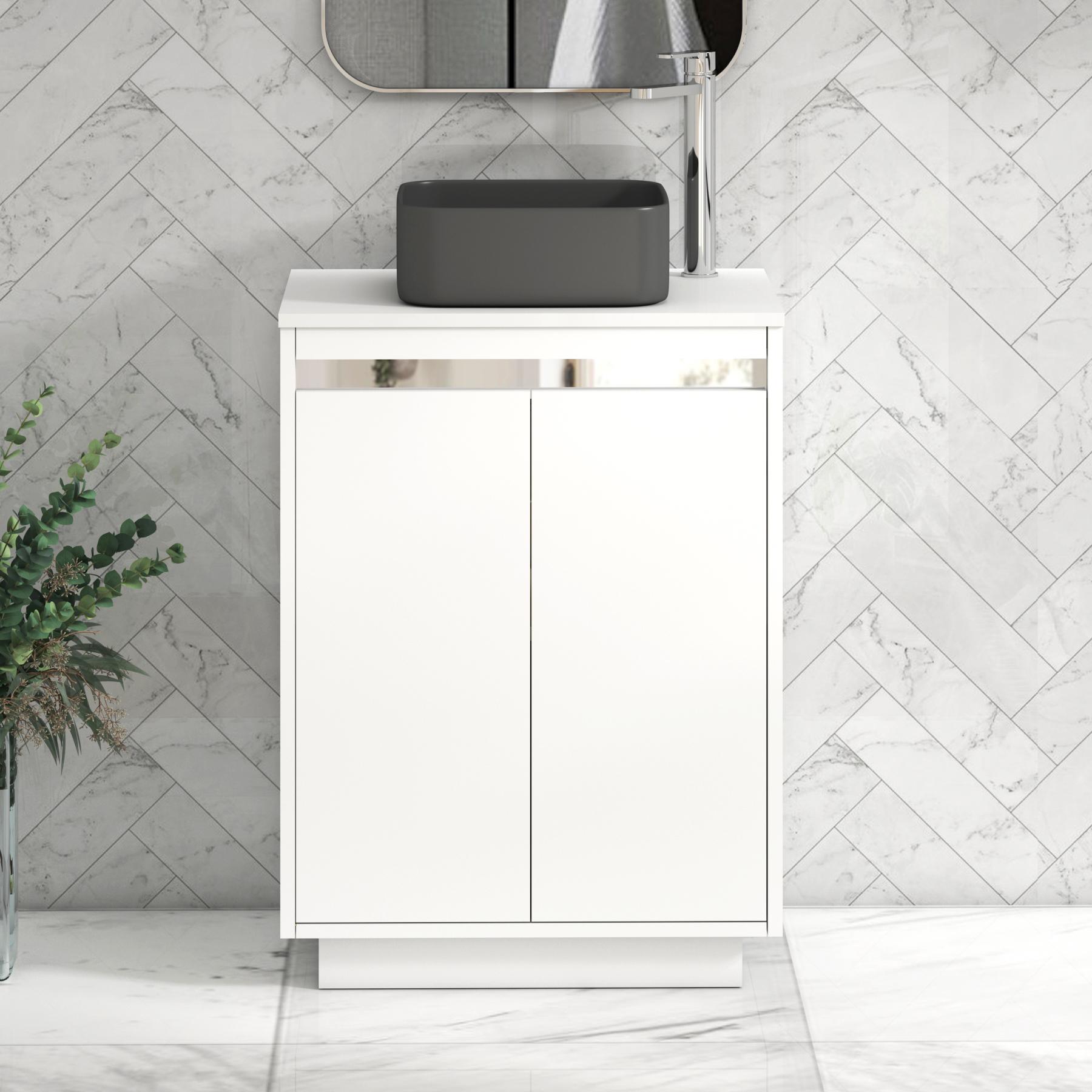Orion 2 Door Matt White Floor Standing Vanity Unit with Plain White Top & Countertop Basin