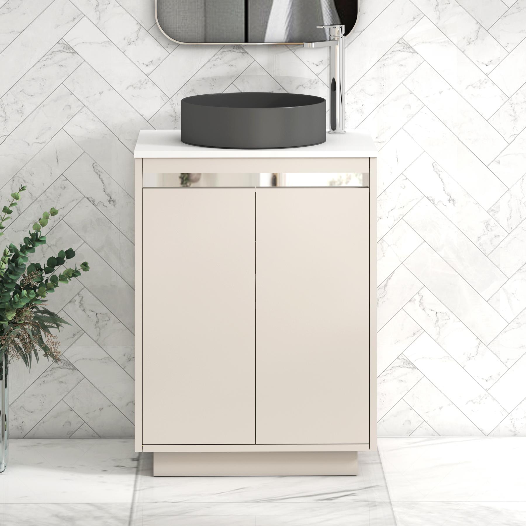 Orion 2 Door Warm Taupe Floor Standing Vanity Unit with Plain White Top & Countertop Basin