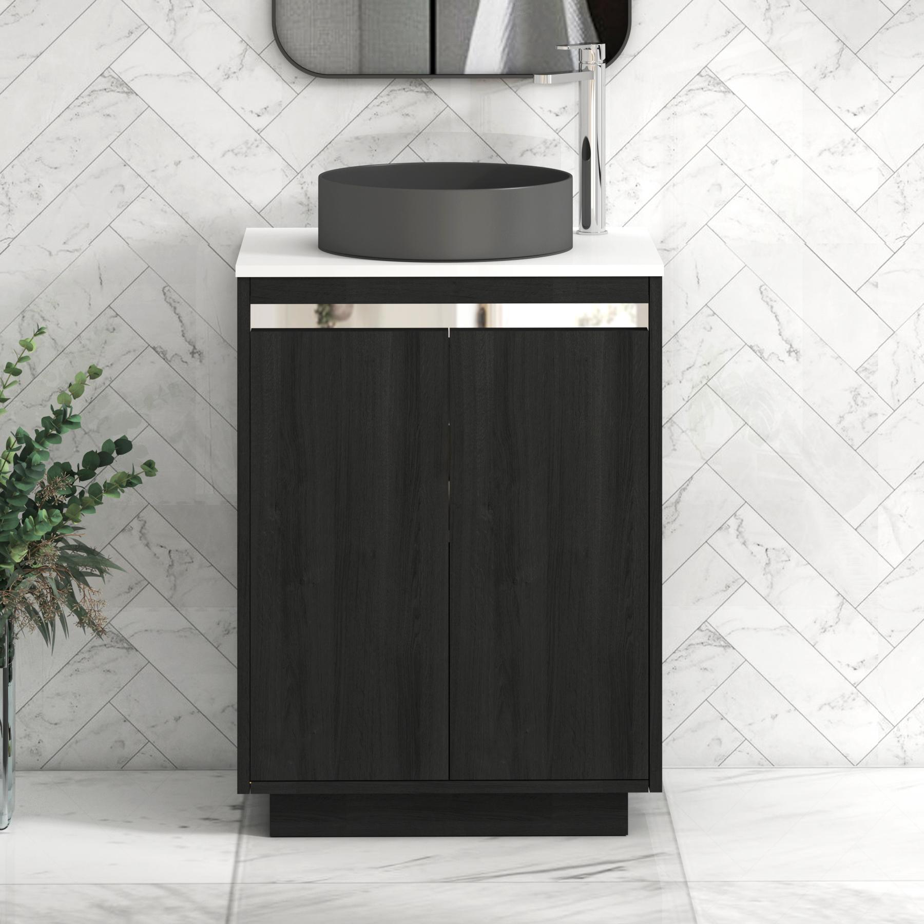 Orion 2 Door Hale Black Floor Standing Vanity Unit with Plain White Top & Countertop Basin