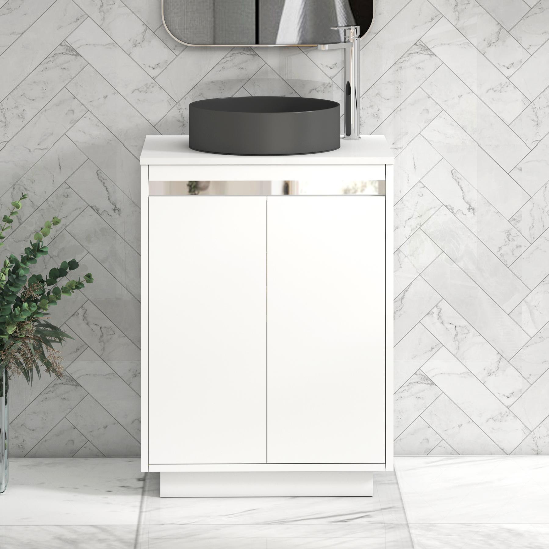 Orion 2 Door Matt White Floor Standing Vanity Unit with Plain White Top & Countertop Basin