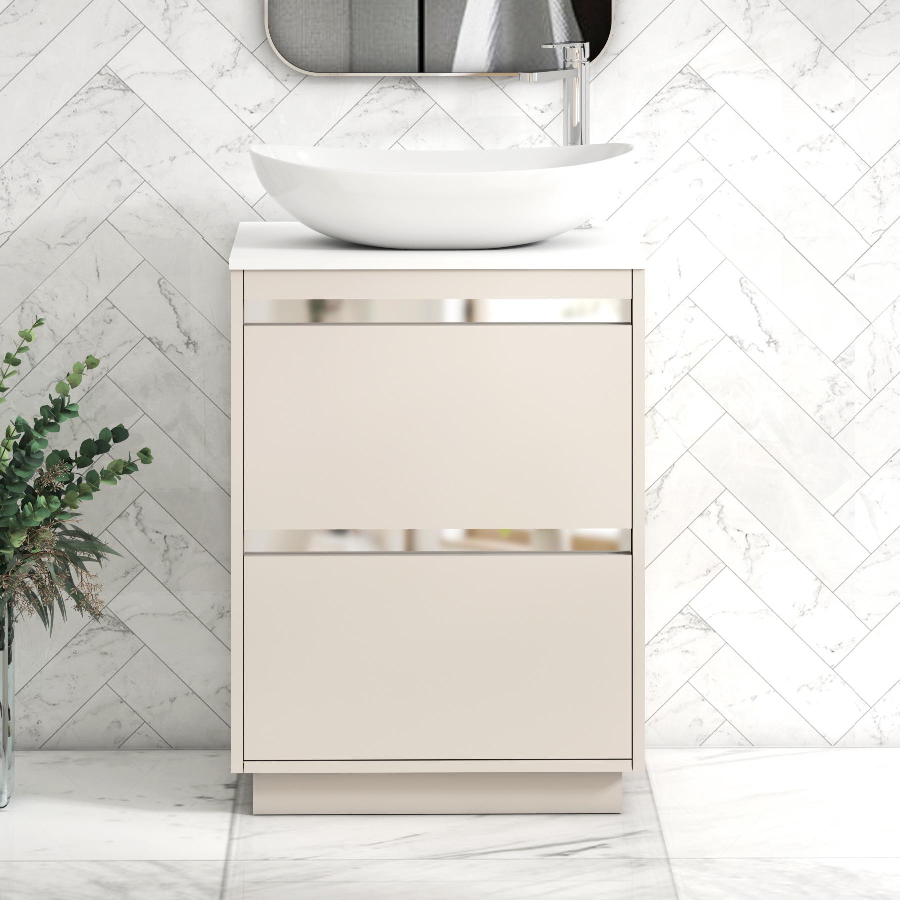 Orion 2 Drawer Warm Taupe Floor Standing Vanity Unit with Plain White Top & Countertop Basin