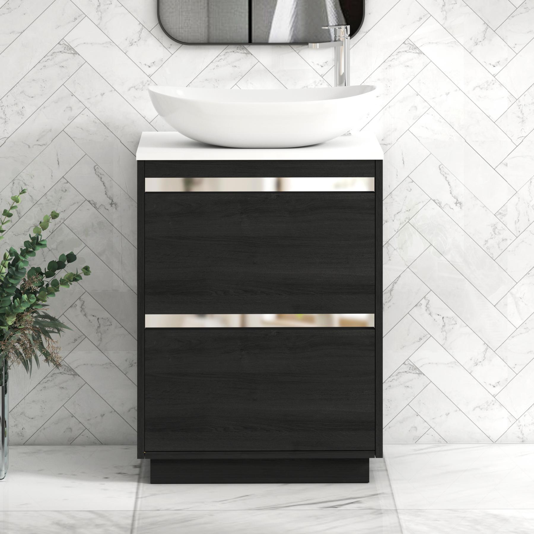 Orion 2 Drawer Hale Black Floor Standing Vanity Unit with Plain White Top & Countertop Basin