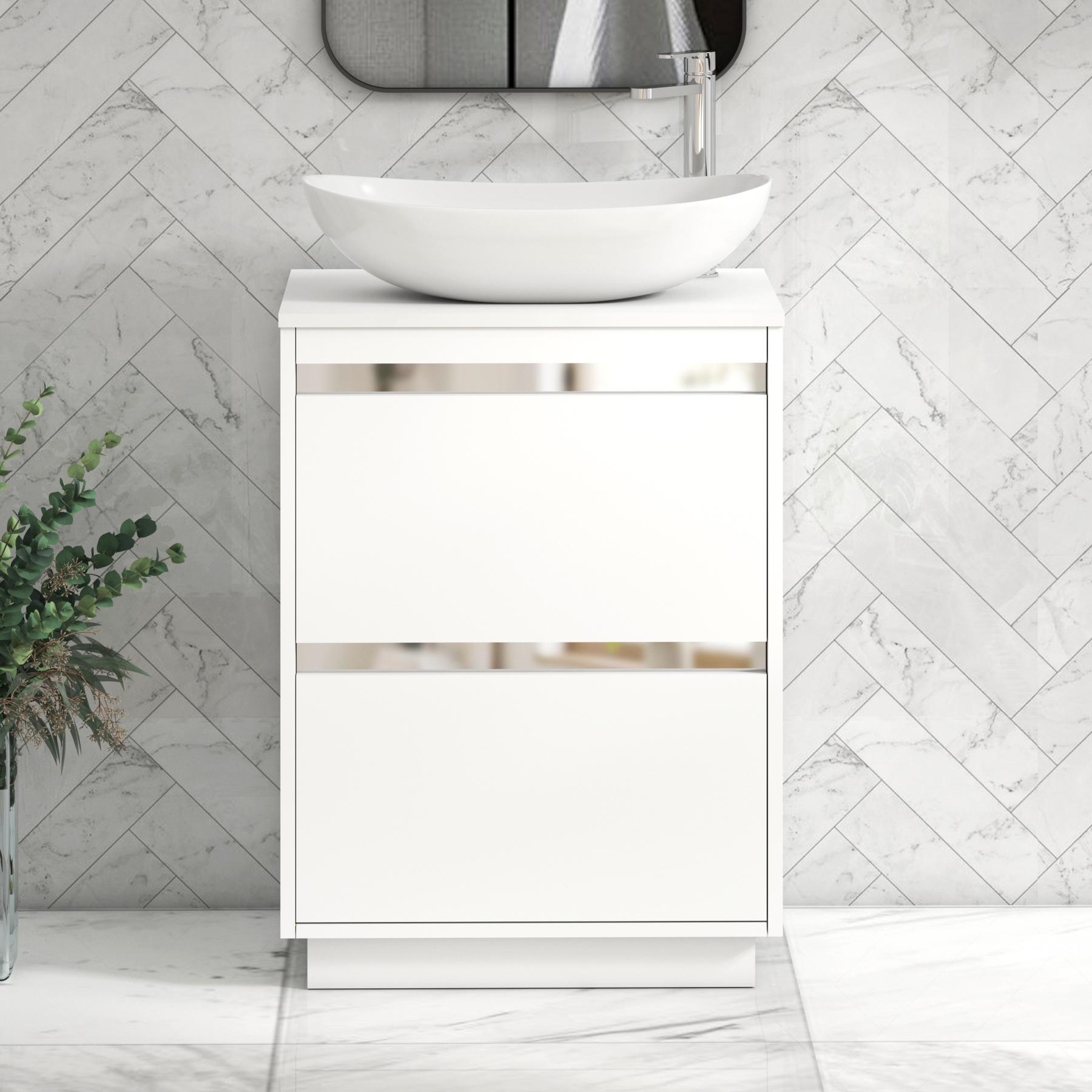 Orion 2 Drawer Matt White Floor Standing Vanity Unit with Plain White Top & Countertop Basin