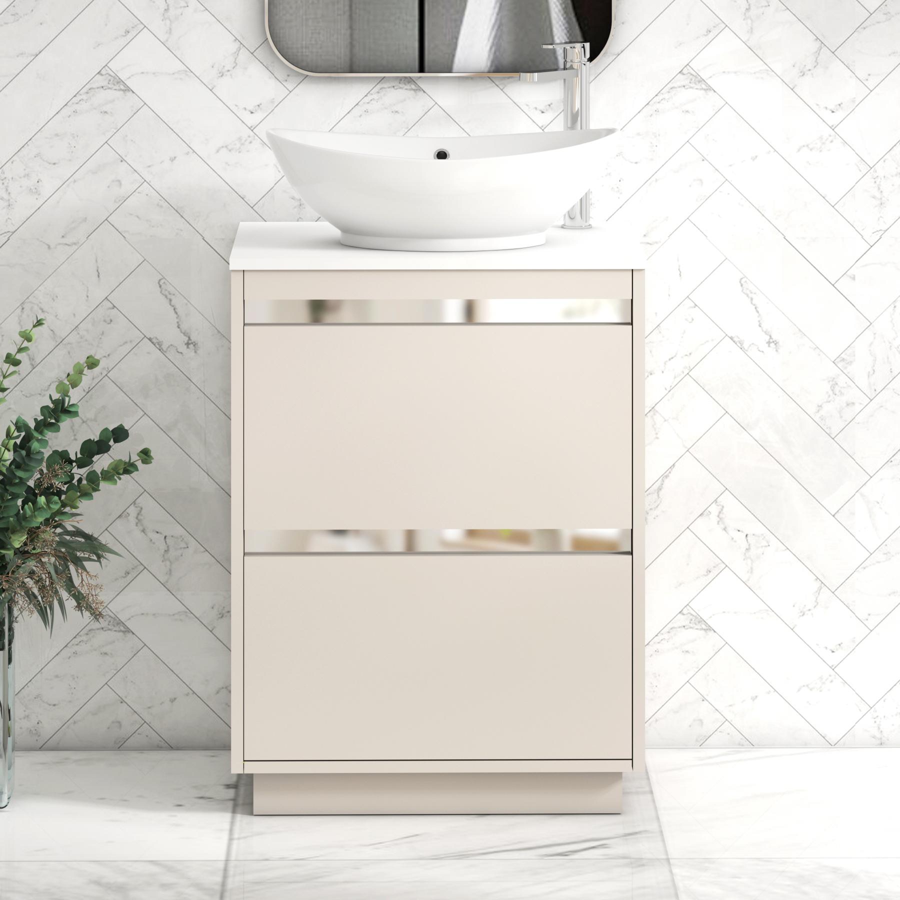 Orion 2 Drawer Warm Taupe Floor Standing Vanity Unit with Plain White Top & Countertop Basin