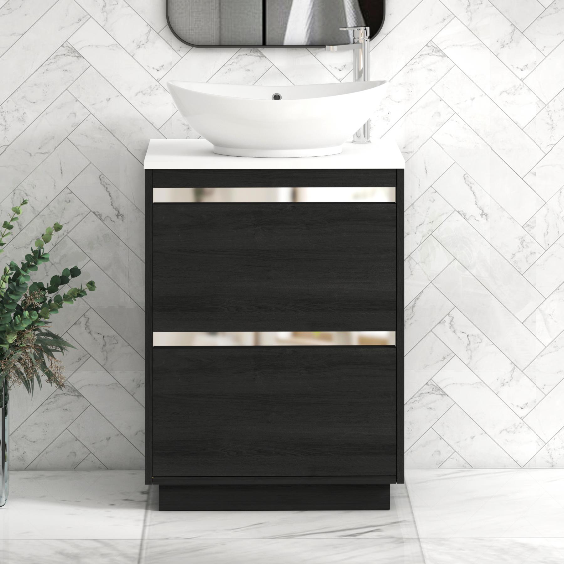 Orion 2 Drawer Hale Black Floor Standing Vanity Unit with Plain White Top & Countertop Basin