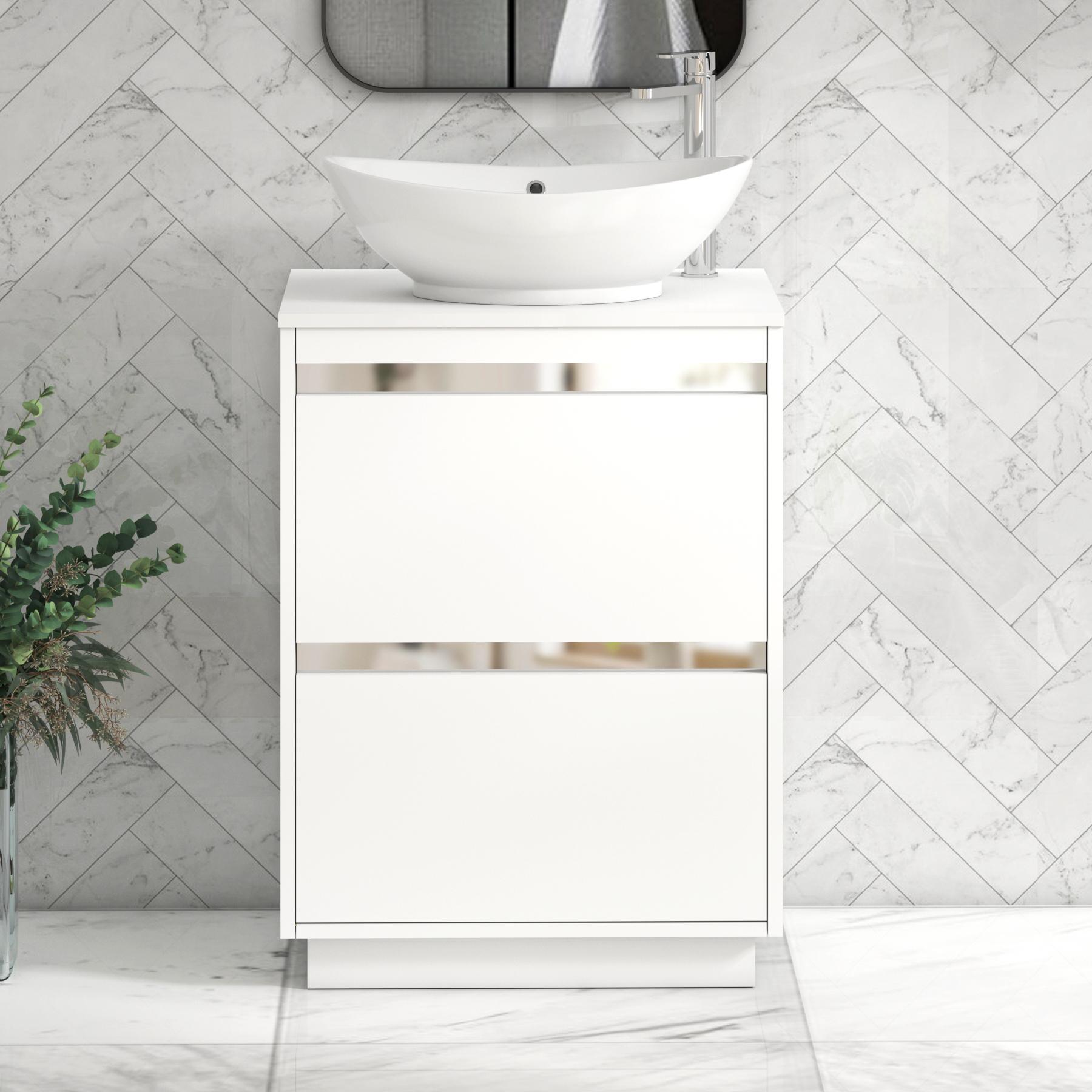 Orion 2 Drawer Matt White Floor Standing Vanity Unit with Plain White Top & Countertop Basin