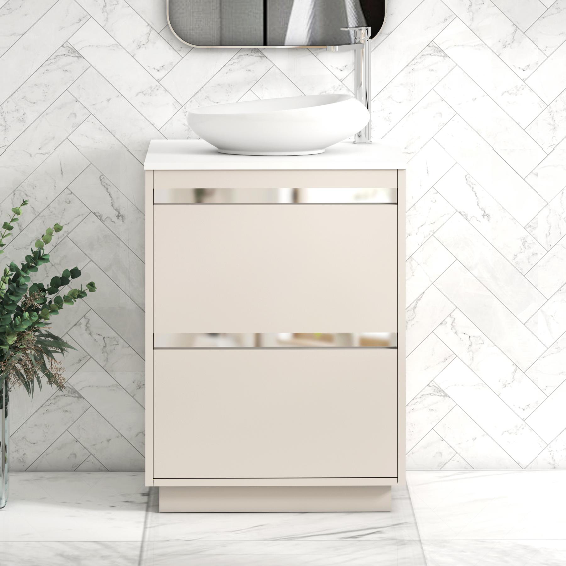 Orion 2 Drawer Warm Taupe Floor Standing Vanity Unit with Plain White Top & Countertop Basin