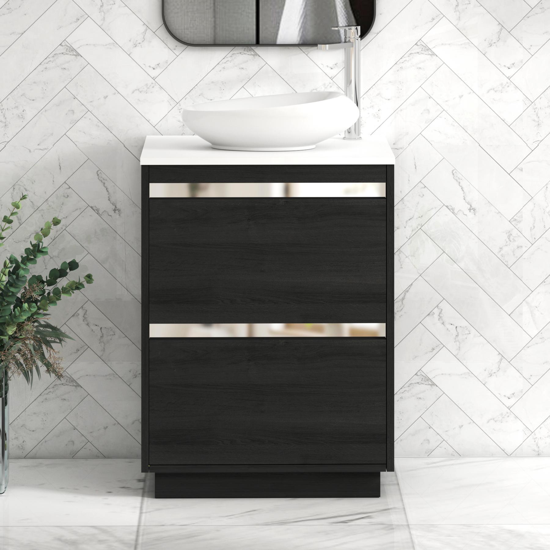 Orion 2 Drawer Hale Black Floor Standing Vanity Unit with Plain White Top & Countertop Basin