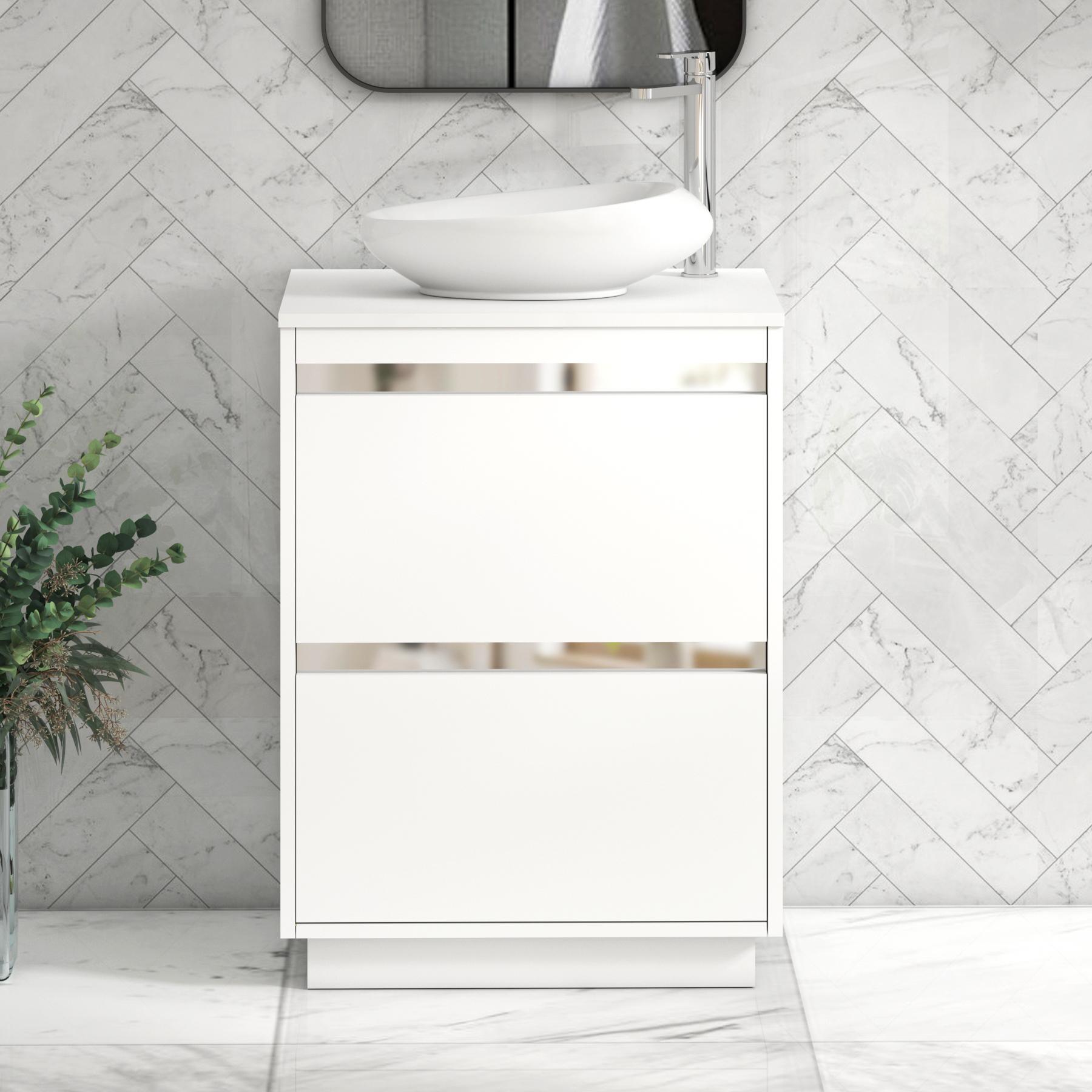 Orion 2 Drawer Matt White Floor Standing Vanity Unit with Plain White Top & Countertop Basin