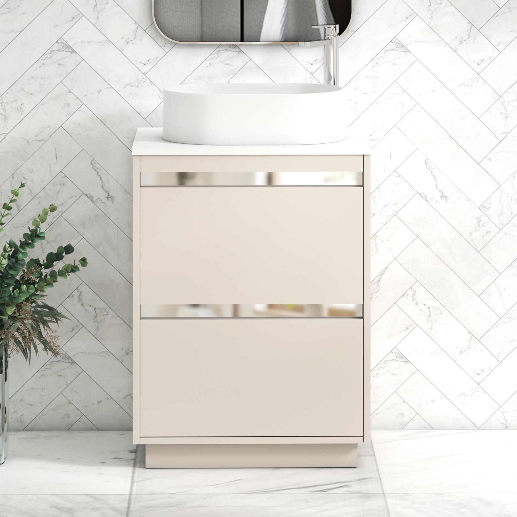 Orion 2 Drawer Warm Taupe Floor Standing Vanity Unit with Plain White Top & Countertop Basin