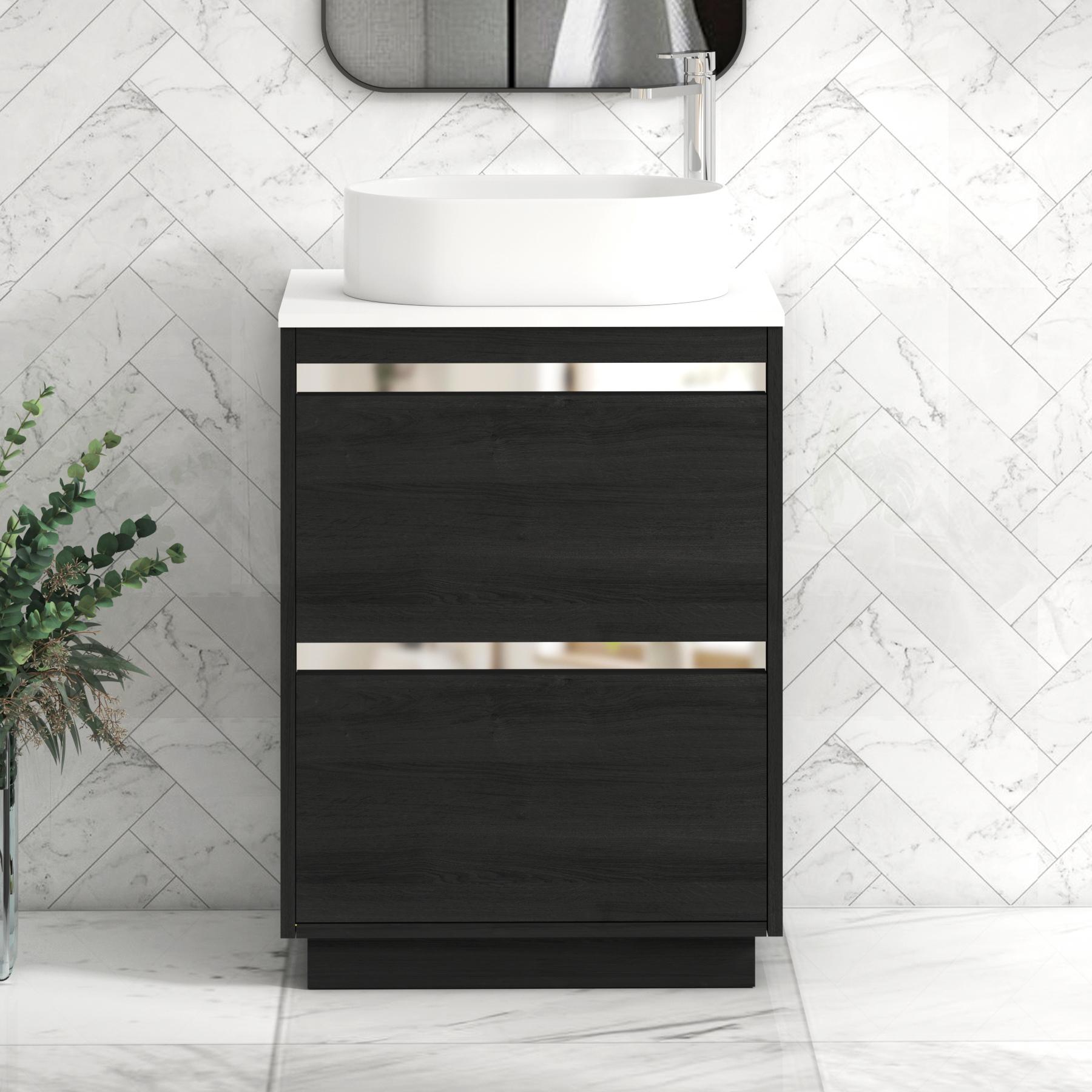 Orion 2 Drawer Hale Black Floor Standing Vanity Unit with Plain White Top & Countertop Basin