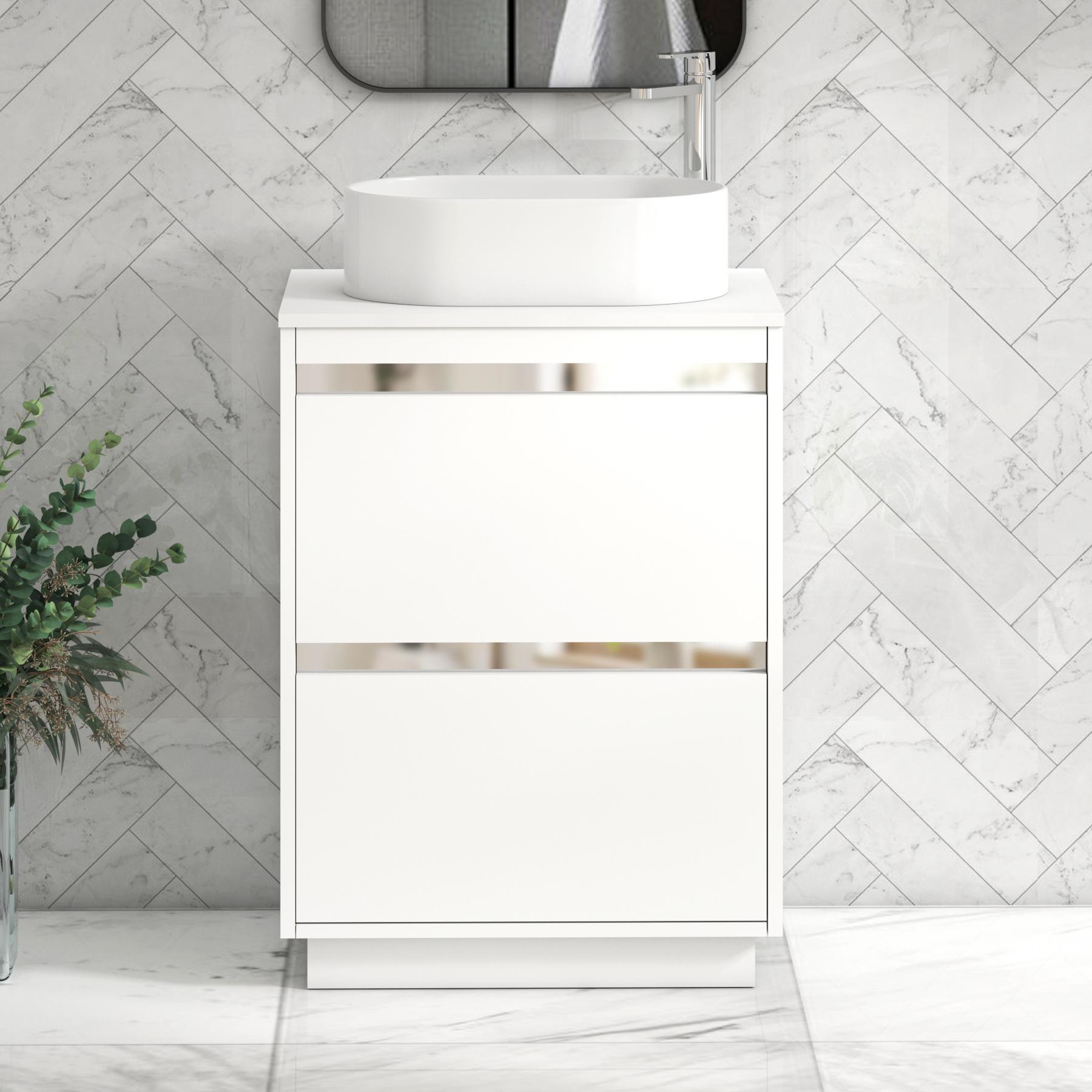 Orion 2 Drawer Matt White Floor Standing Vanity Unit with Plain White Top & Countertop Basin