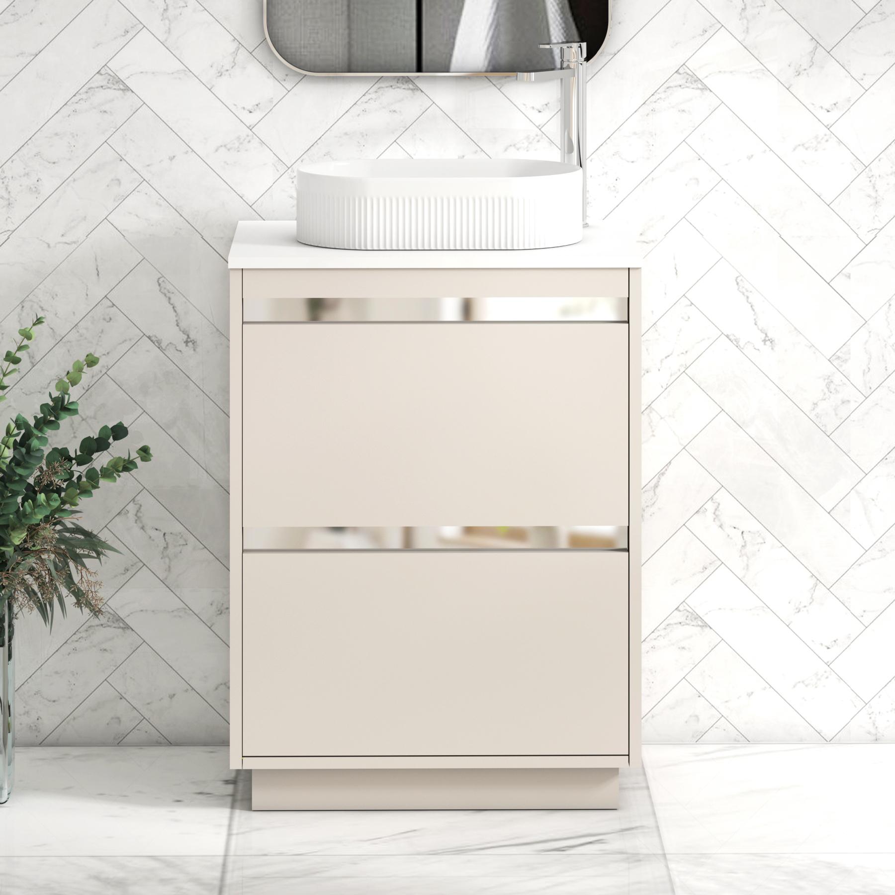 Orion 2 Drawer Warm Taupe Floor Standing Vanity Unit with Plain White Top & Countertop Basin
