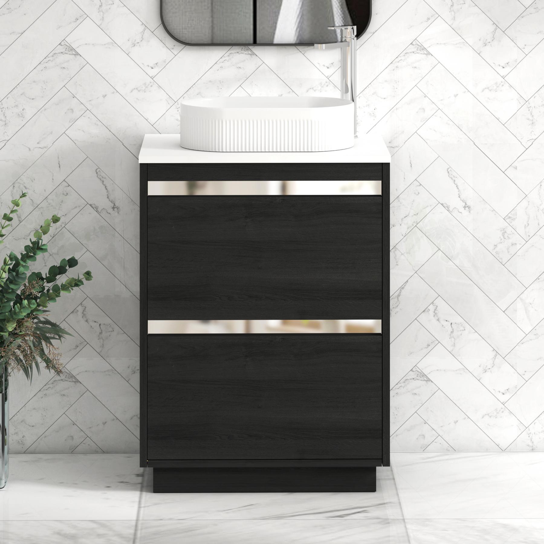 Orion 2 Drawer Hale Black Floor Standing Vanity Unit with Plain White Top & Countertop Basin
