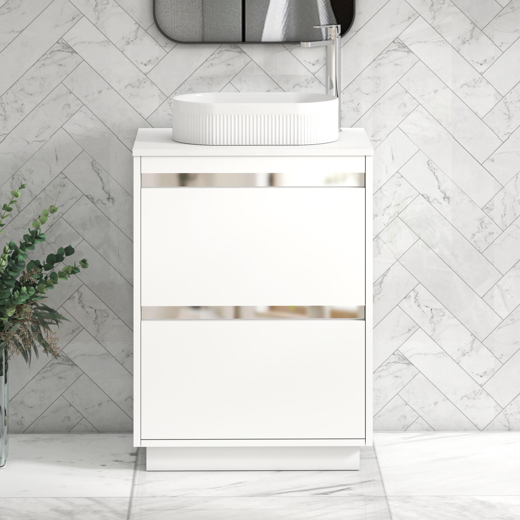 Orion 2 Drawer Matt White Floor Standing Vanity Unit with Plain White Top & Countertop Basin