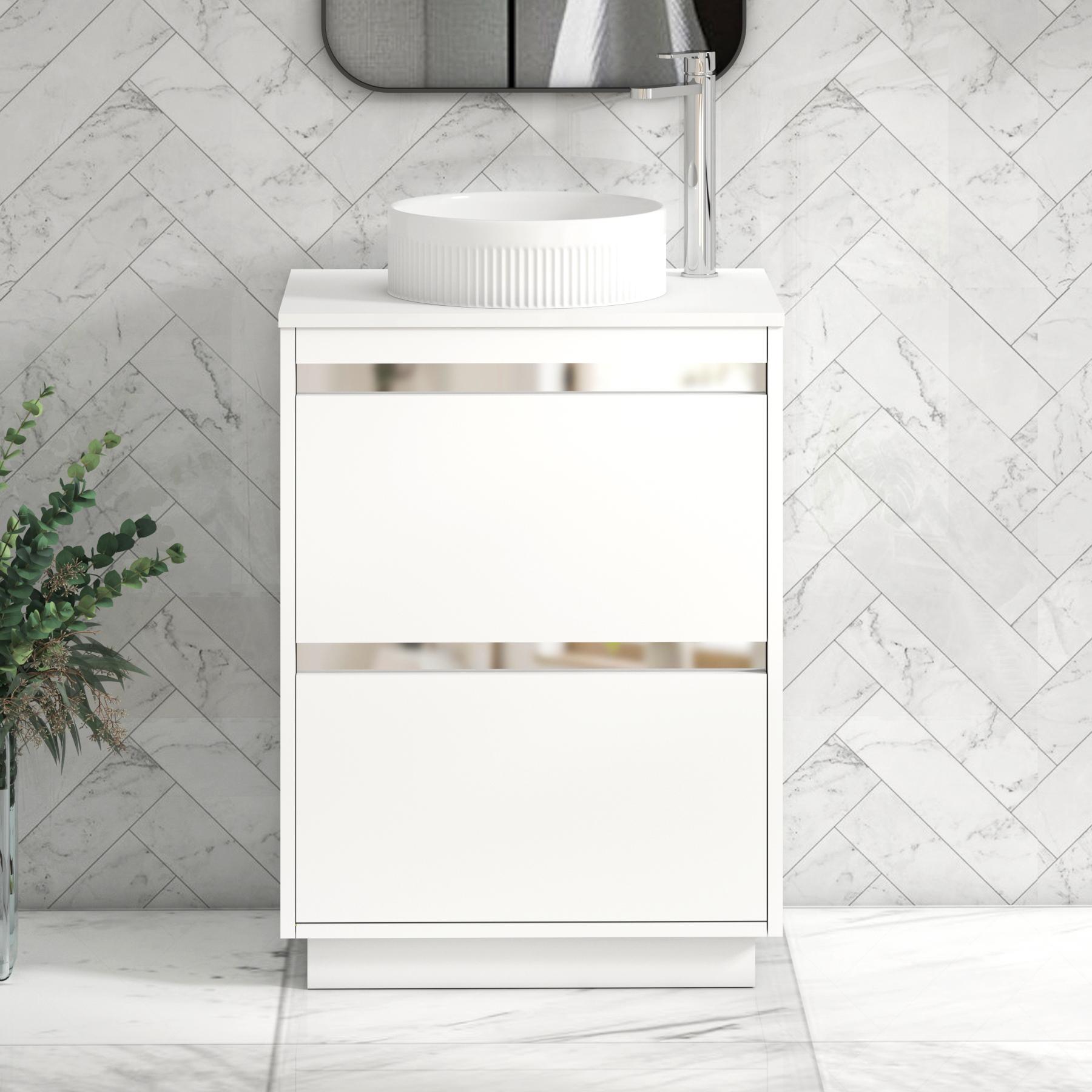 Orion 2 Drawer Matt White Floor Standing Vanity Unit with Plain White Top & Countertop Basin