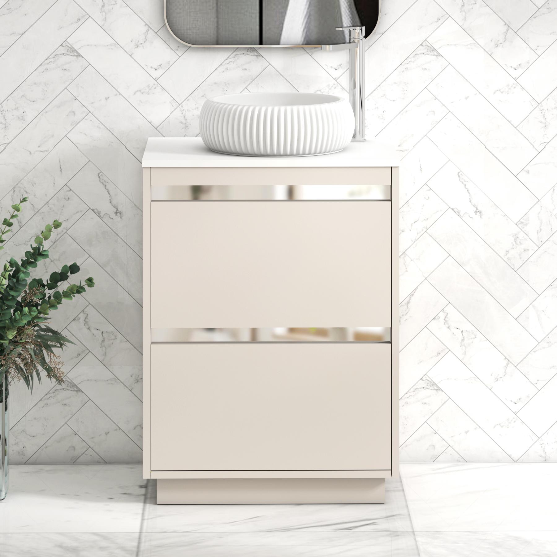 Orion 2 Drawer Warm Taupe Floor Standing Vanity Unit with Plain White Top & Countertop Basin