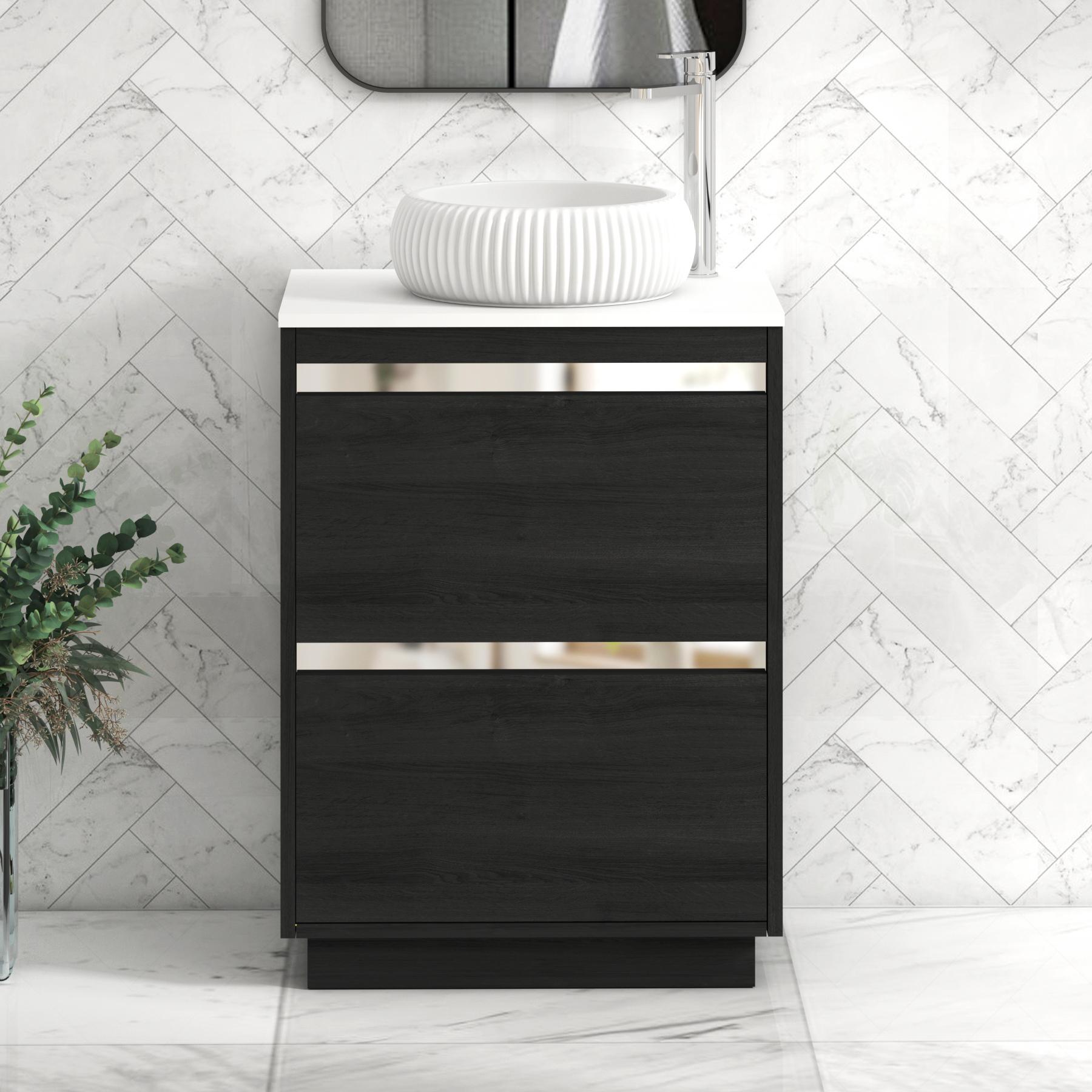 Orion 2 Drawer Hale Black Floor Standing Vanity Unit with Plain White Top & Countertop Basin