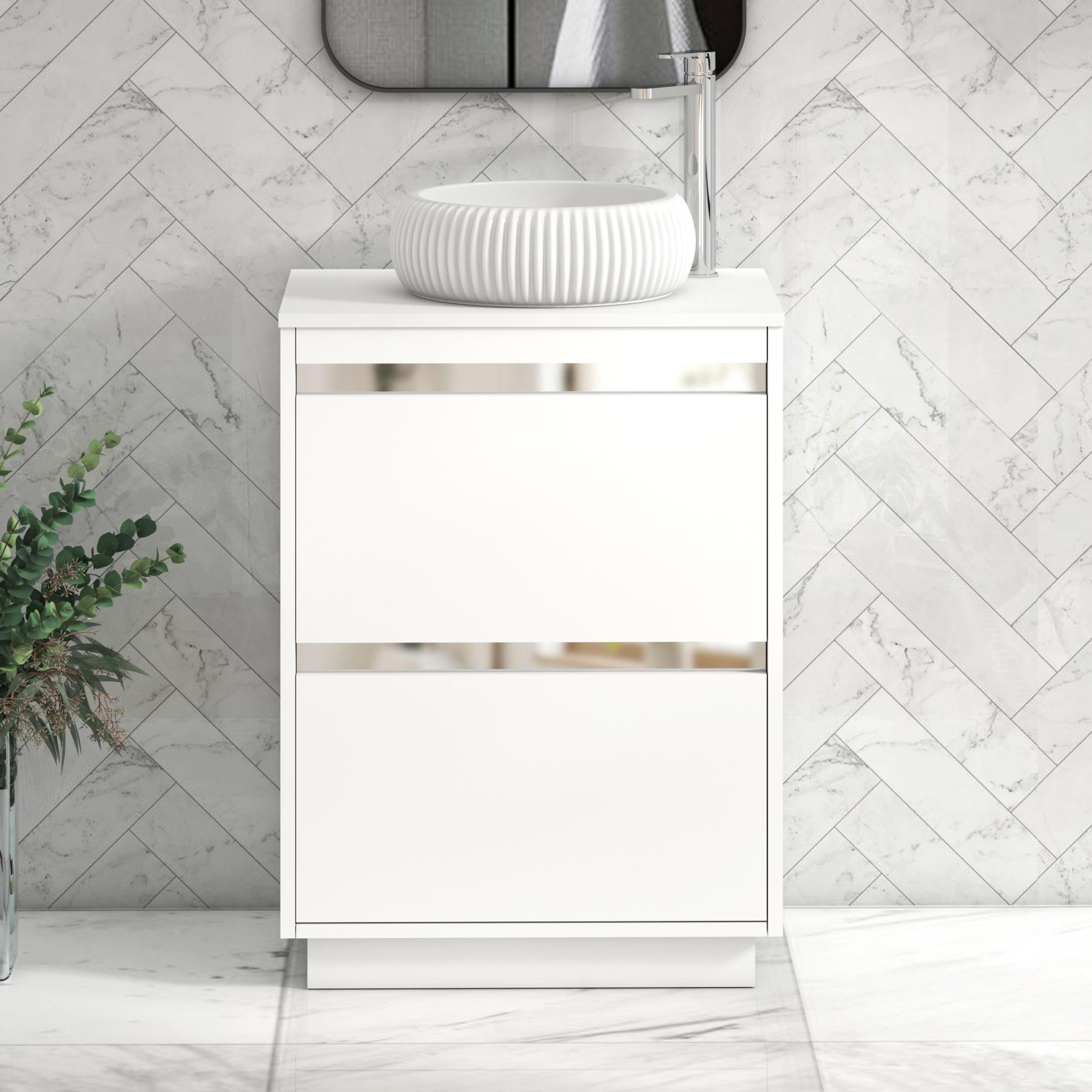 Orion 2 Drawer Matt White Floor Standing Vanity Unit with Plain White Top & Countertop Basin