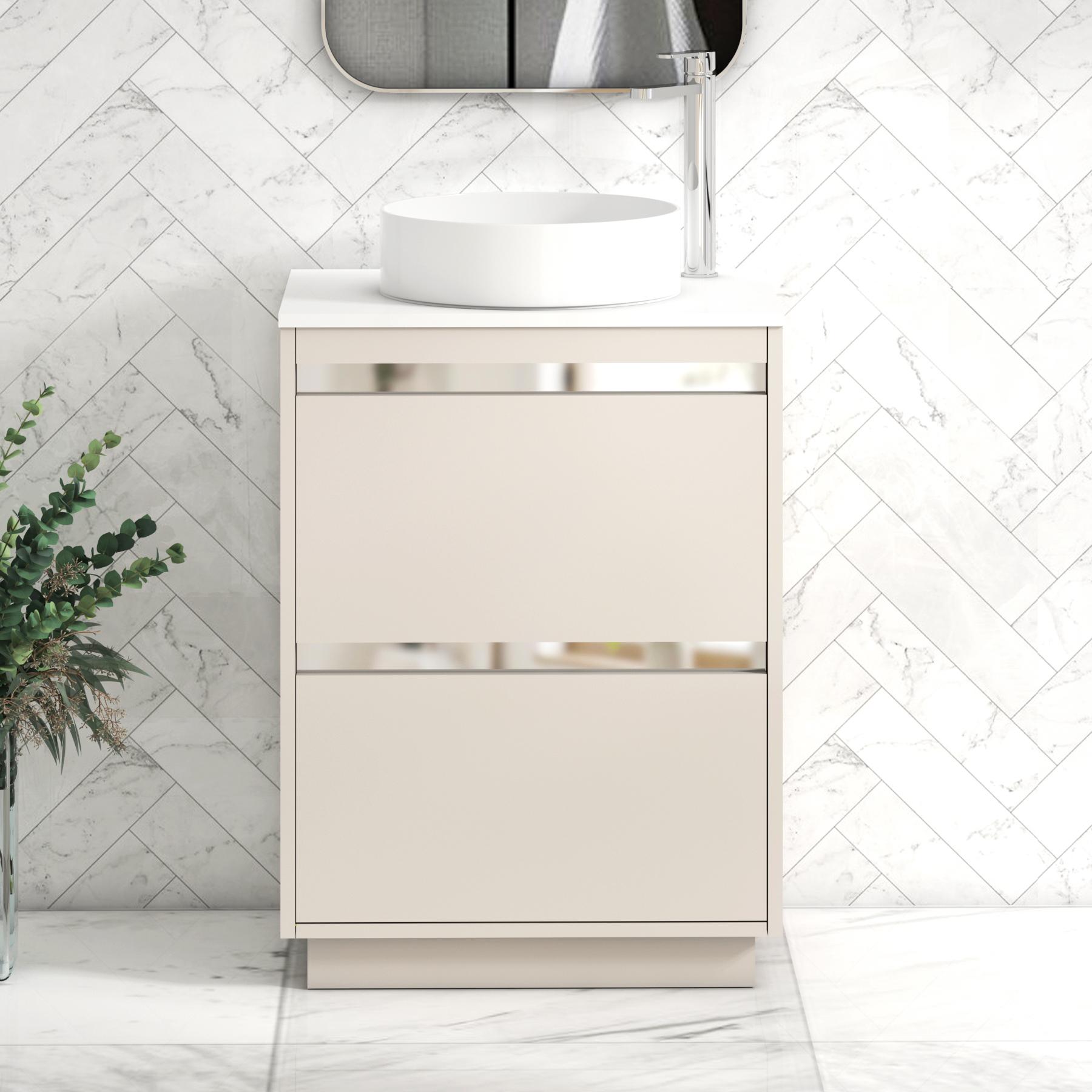Orion 2 Drawer Warm Taupe Floor Standing Vanity Unit with Plain White Top & Countertop Basin