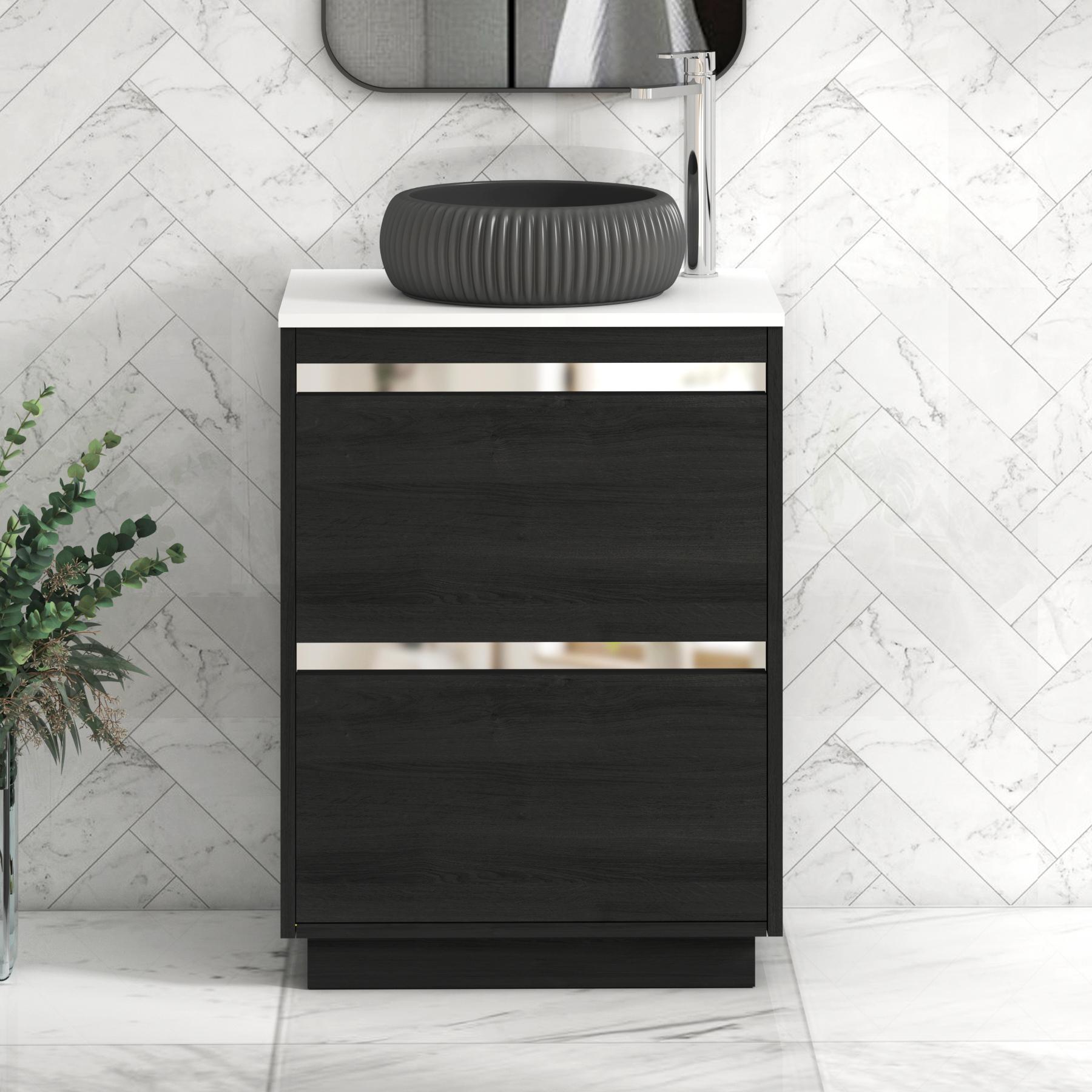 Orion 2 Drawer Hale Black Floor Standing Vanity Unit with Plain White Top & Countertop Basin
