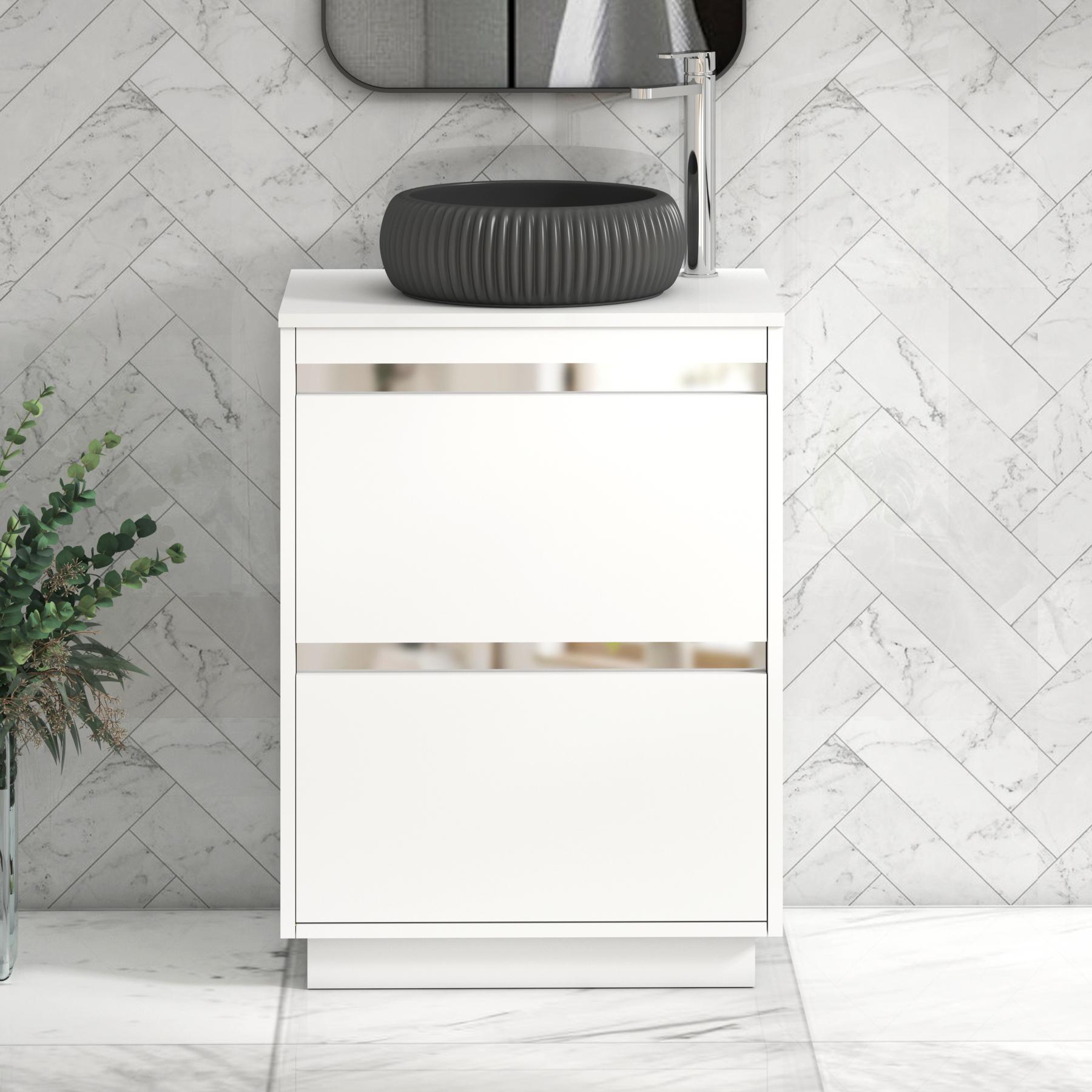 Orion 2 Drawer Matt White Floor Standing Vanity Unit with Plain White Top & Countertop Basin
