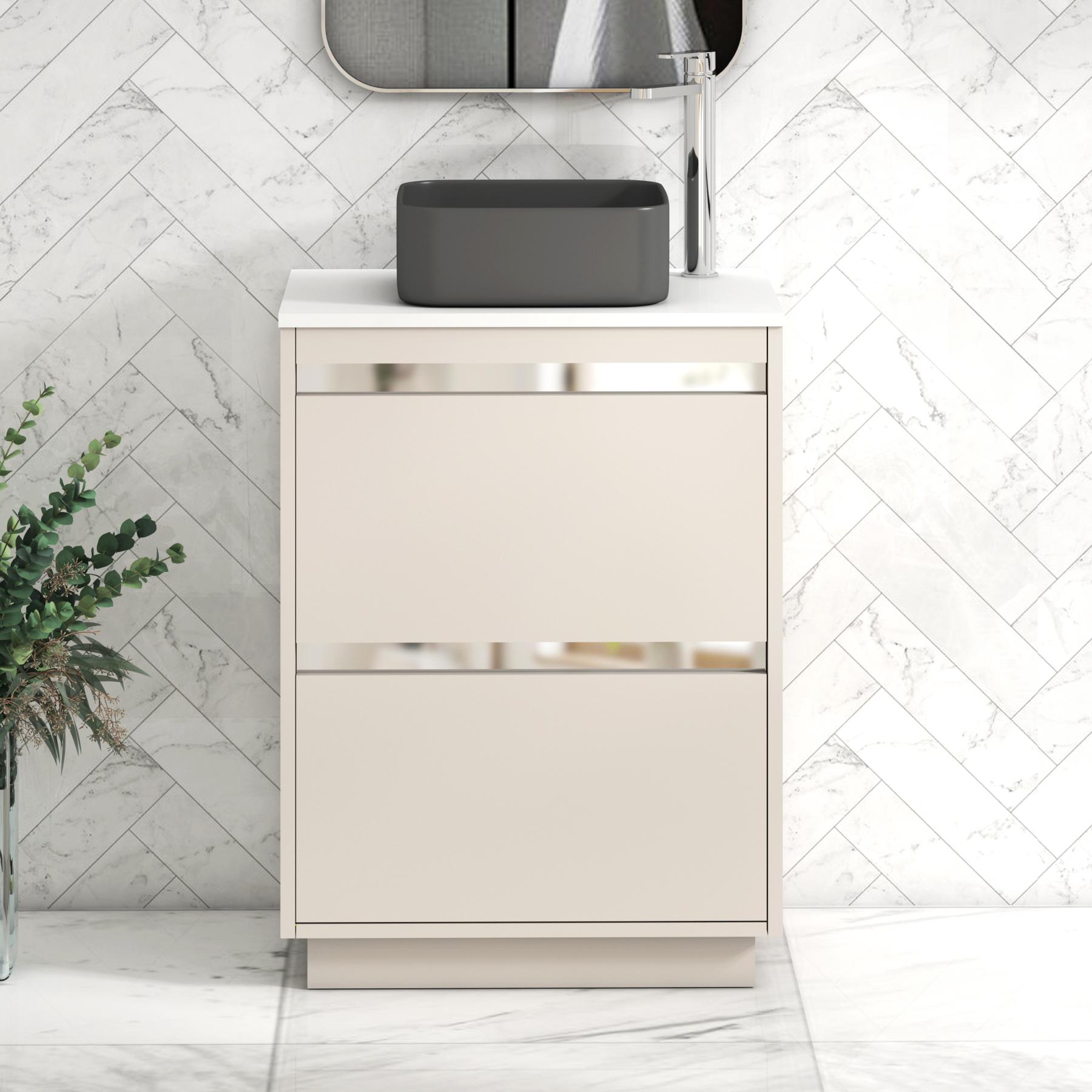 Orion 2 Drawer Warm Taupe Floor Standing Vanity Unit with Plain White Top & Countertop Basin