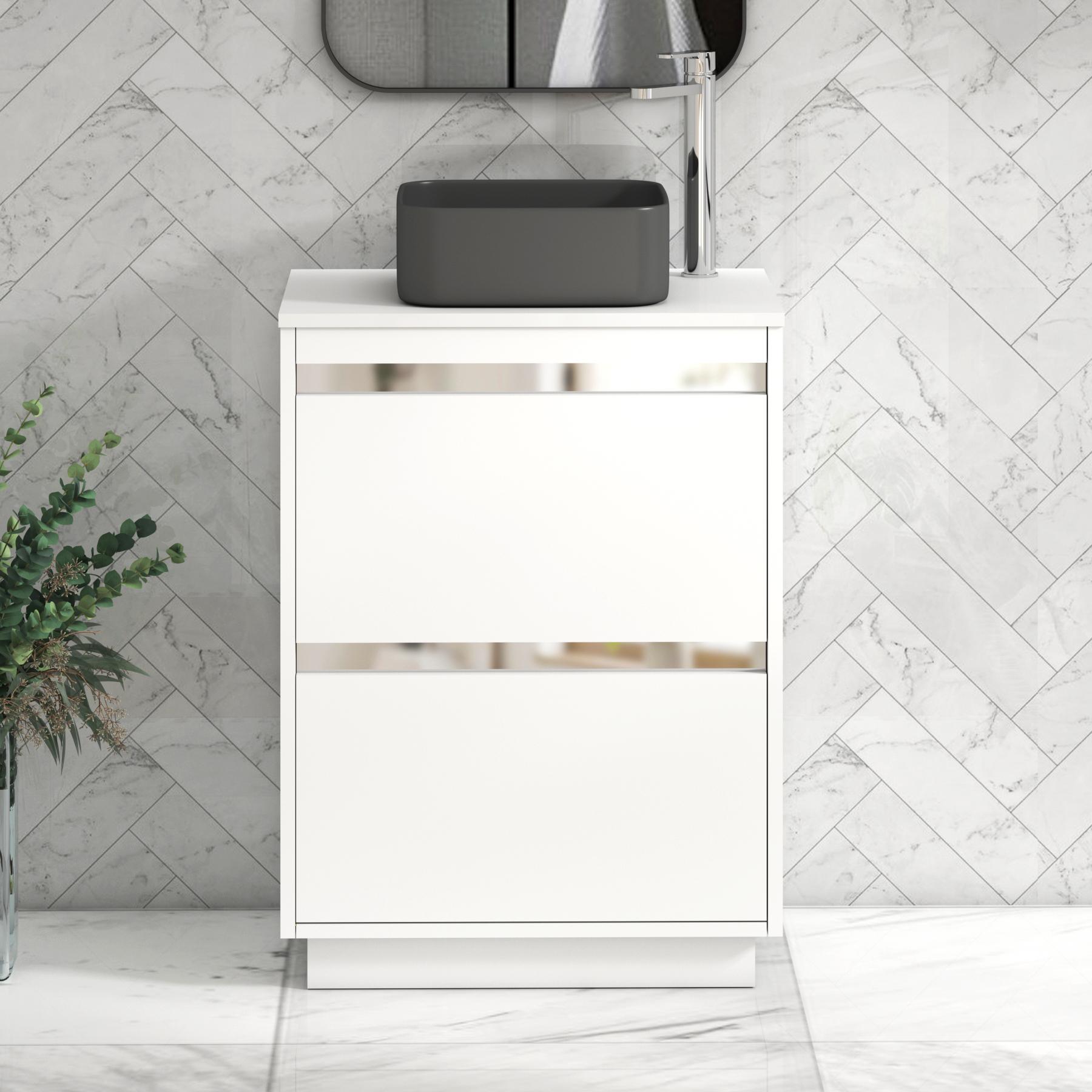 Orion 2 Drawer Matt White Floor Standing Vanity Unit with Plain White Top & Countertop Basin