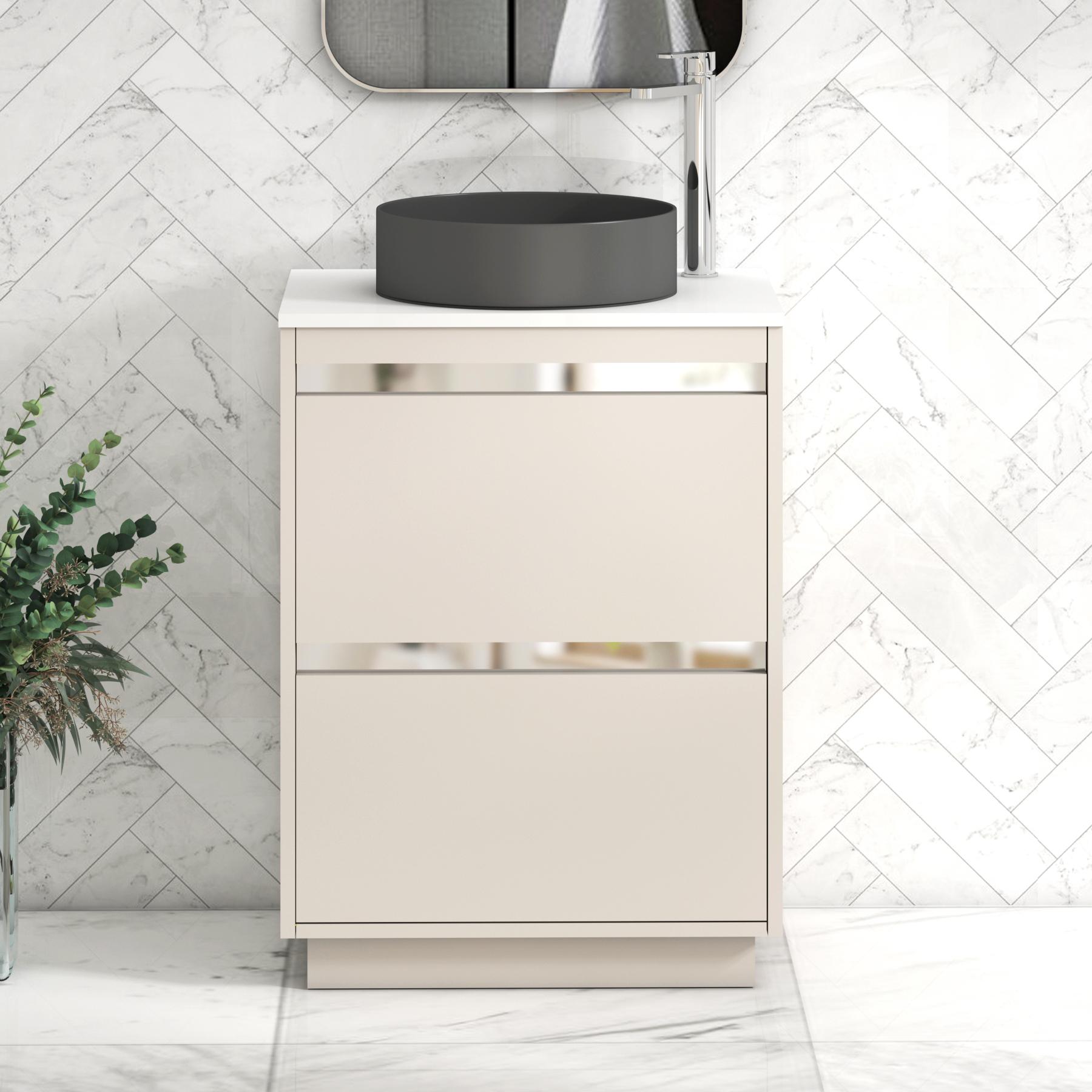 Orion 2 Drawer Warm Taupe Floor Standing Vanity Unit with Plain White Top & Countertop Basin