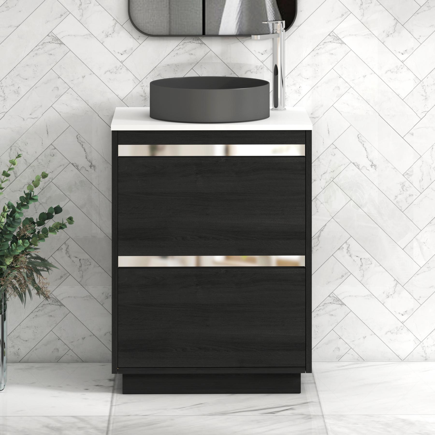 Orion 2 Drawer Hale Black Floor Standing Vanity Unit with Plain White Top & Countertop Basin