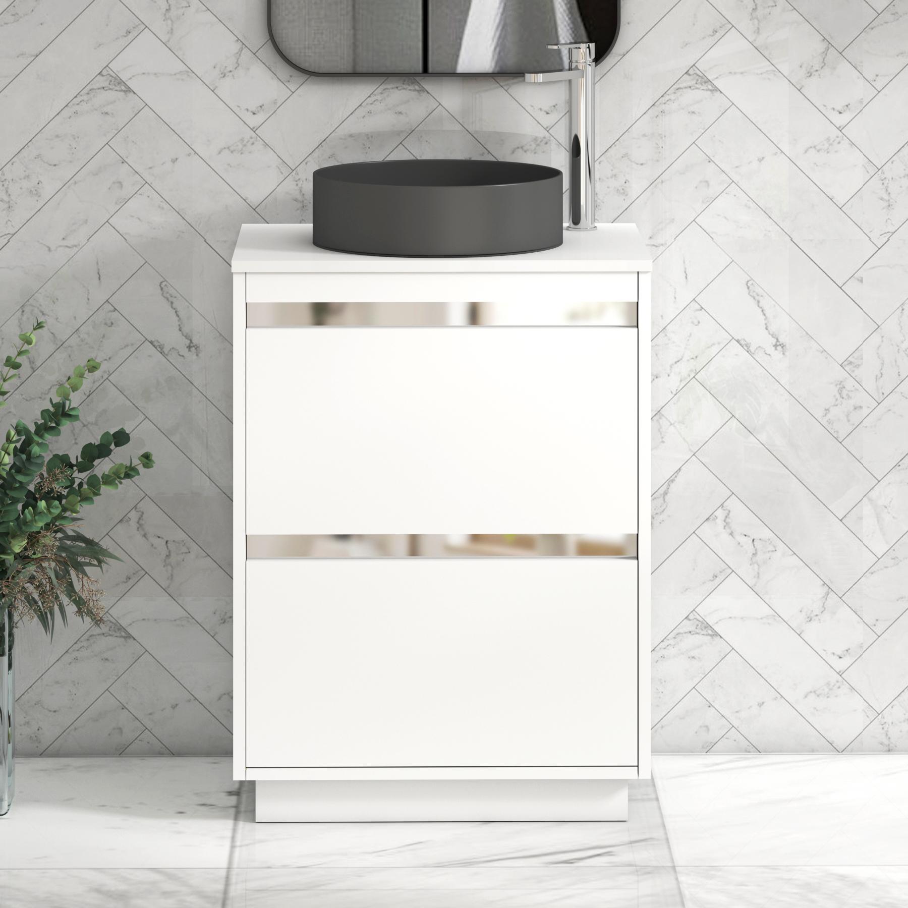 Orion 2 Drawer Matt White Floor Standing Vanity Unit with Plain White Top & Countertop Basin