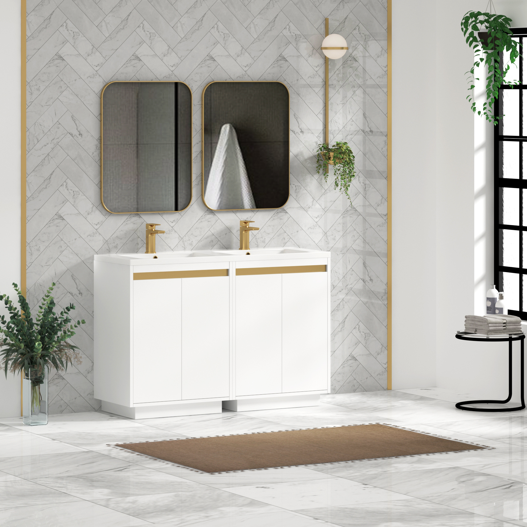Orion 1200mm Matt White 4 Door Floor Standing Vanity Unit with Ceramic Basin & Accent Trim