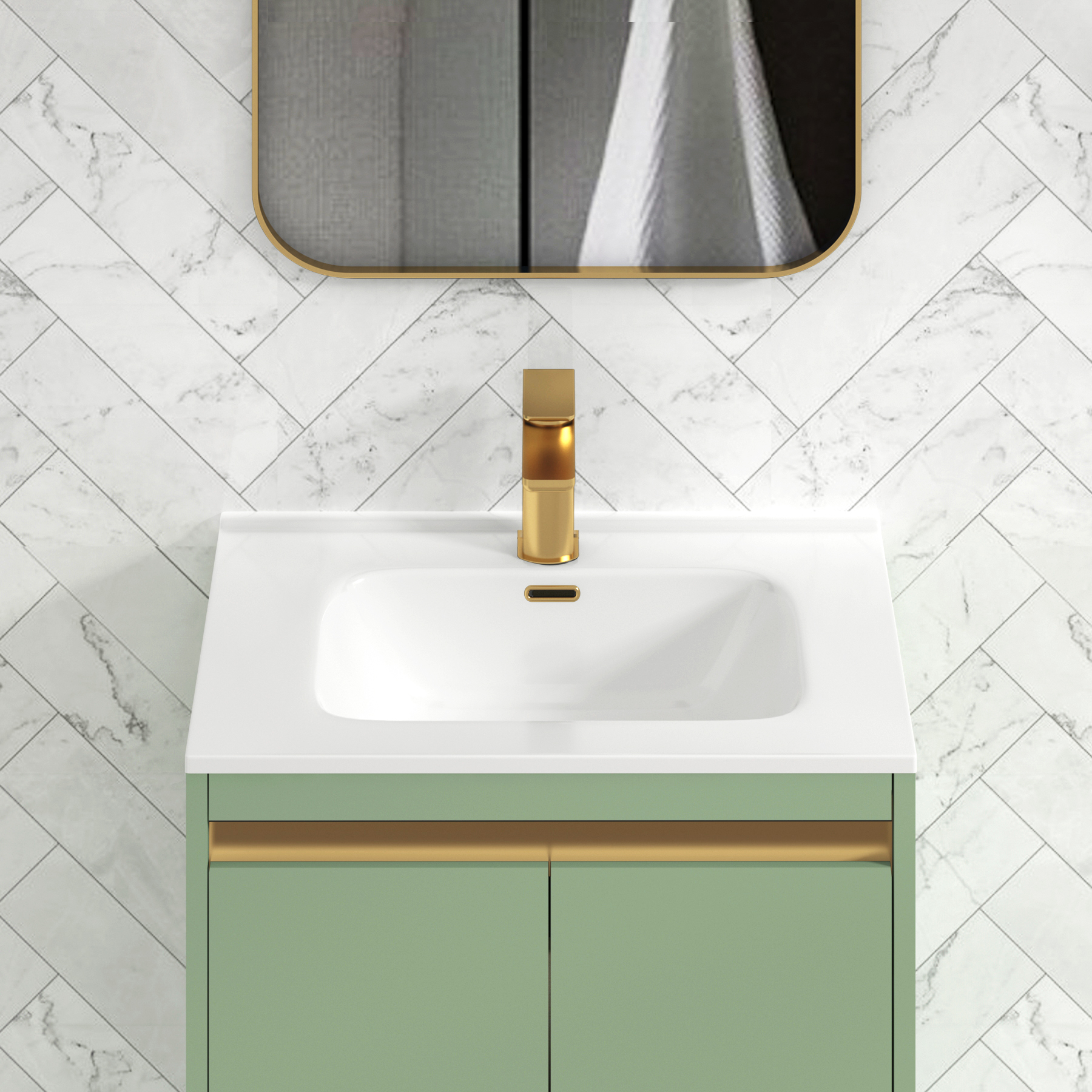 Orion Mint Sage 2 Door Floor Standing Vanity Unit with Ceramic Basin