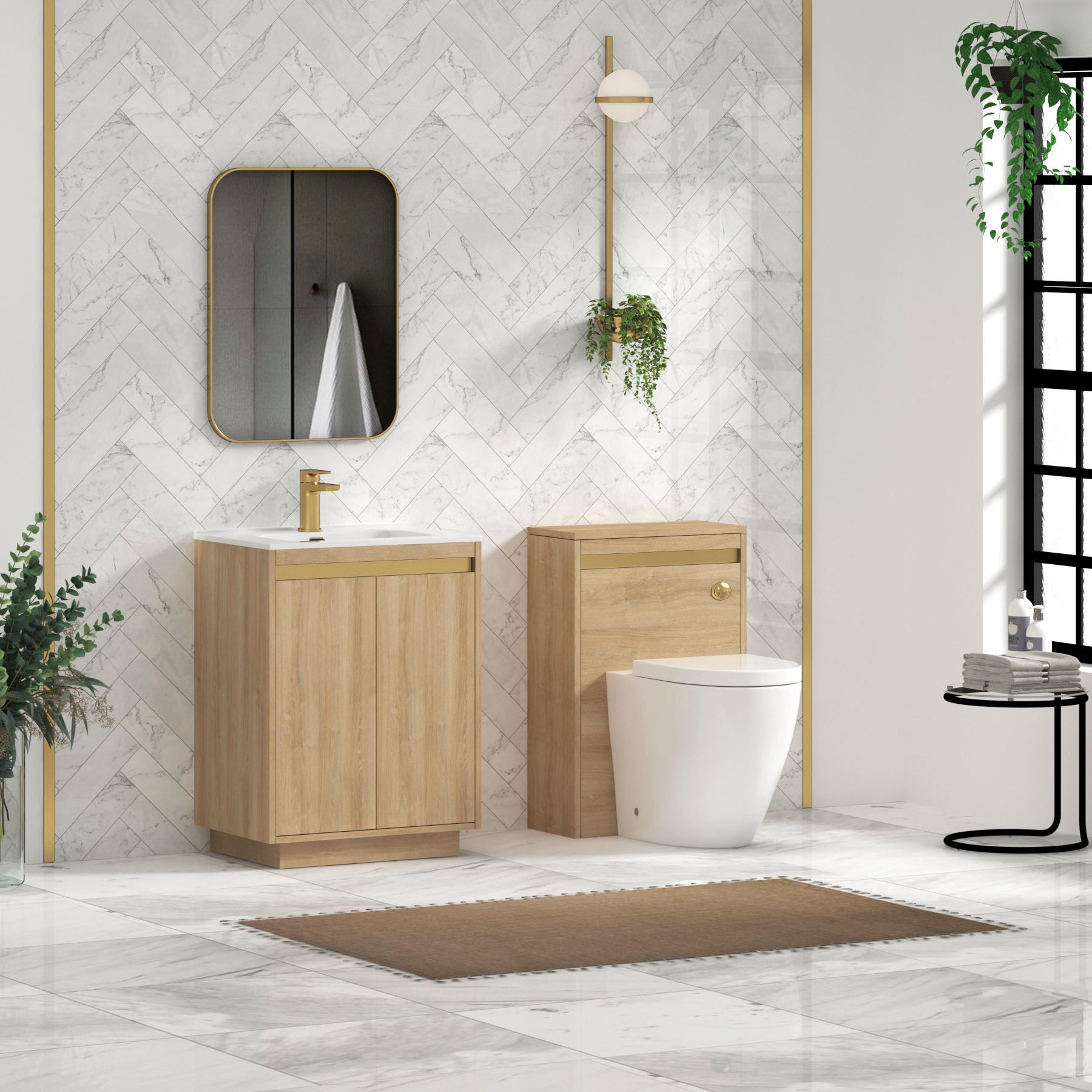 Orion Natural Oak 2 Door Floor Standing Vanity Unit with Ceramic Basin