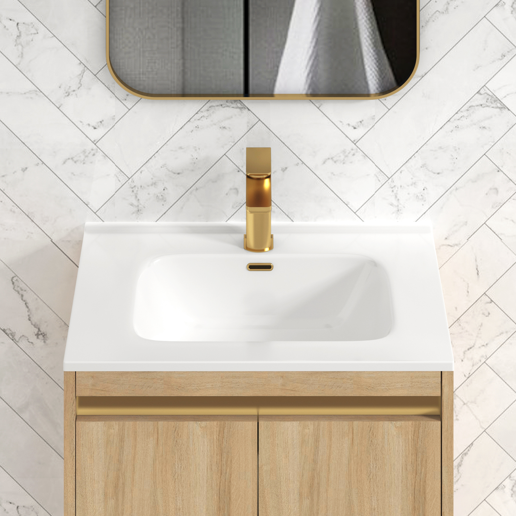 Orion Natural Oak 2 Door Floor Standing Vanity Unit with Ceramic Basin