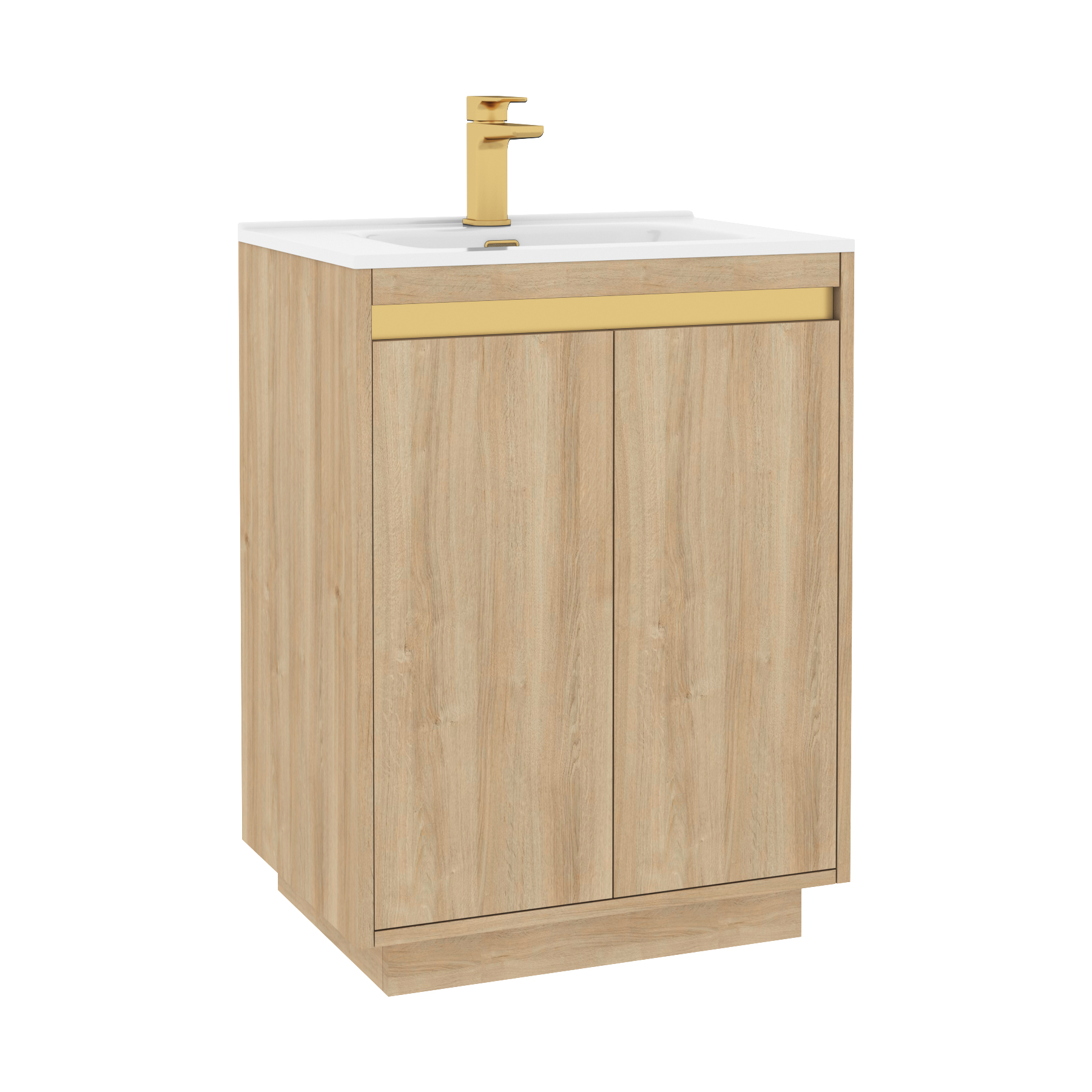 Orion Natural Oak 2 Door Floor Standing Vanity Unit with Ceramic Basin