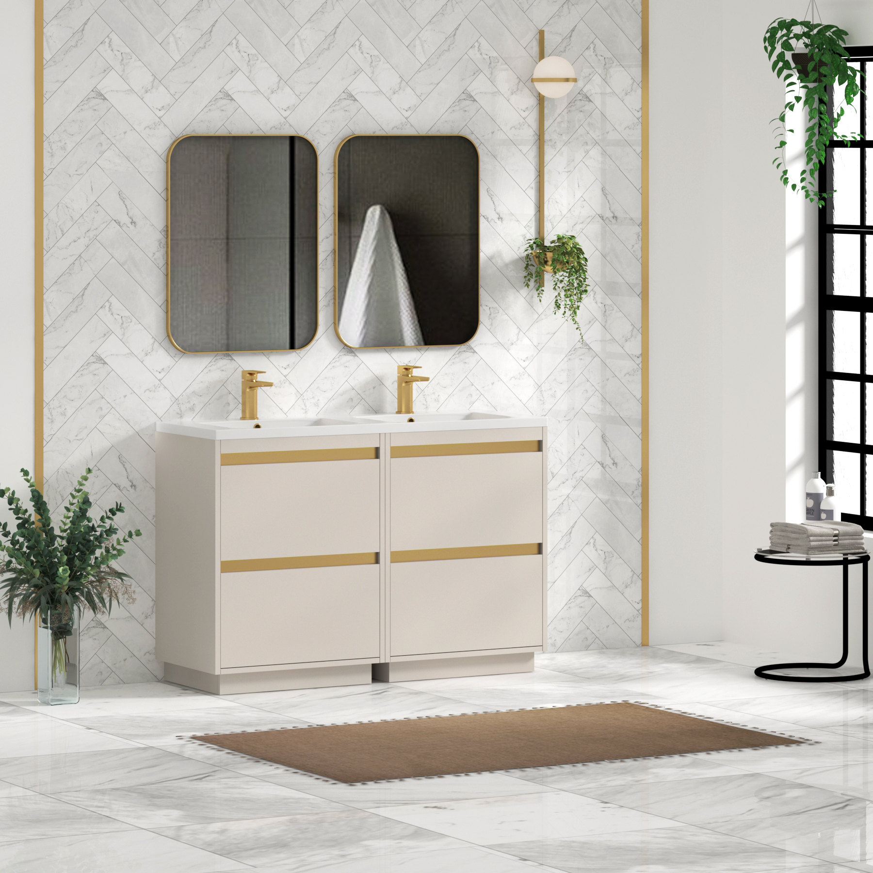 Orion 1200mm Warm Taupe 4 Drawer Floor Standing Vanity Unit with Ceramic Basin & Accent Trim