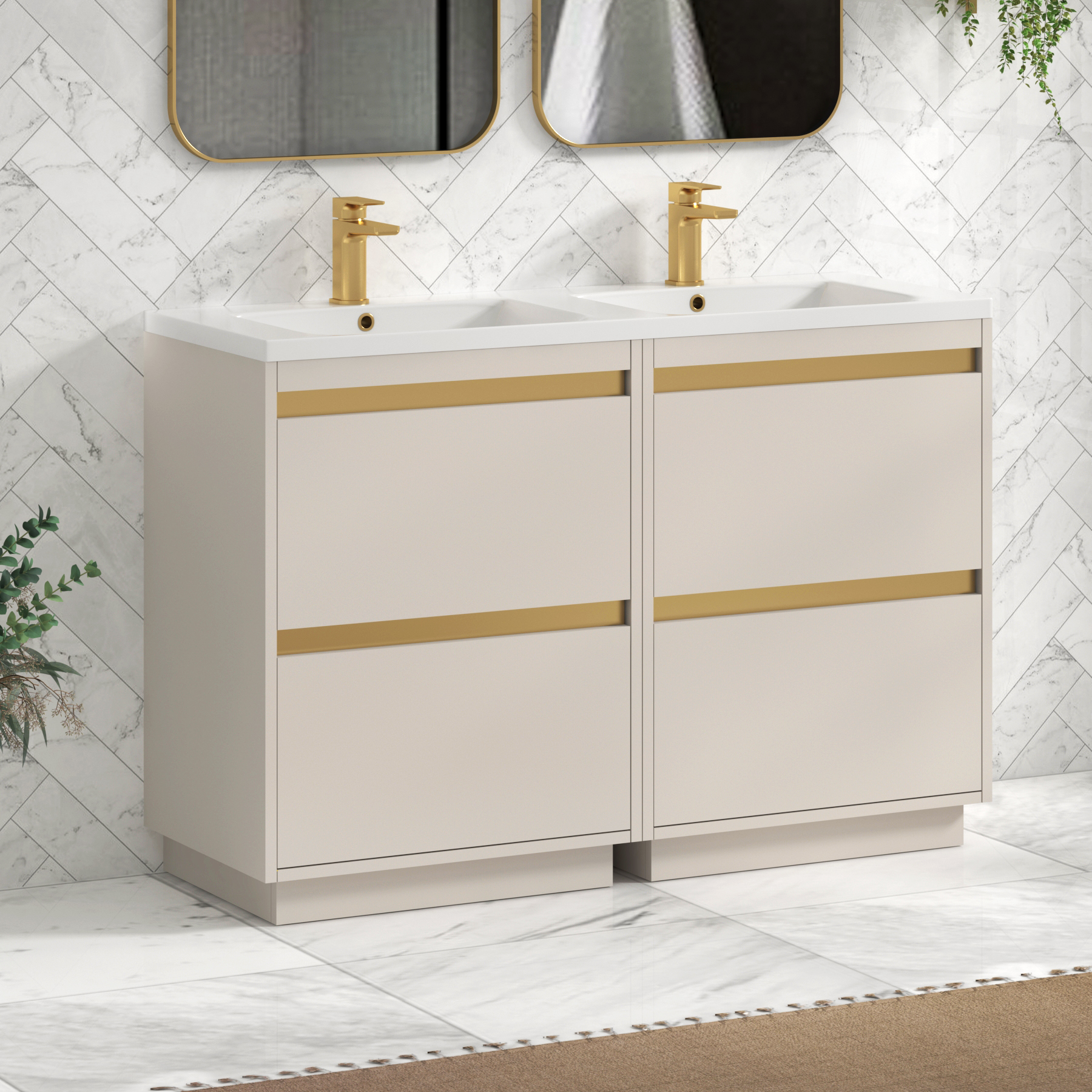 Orion 1200mm Warm Taupe 4 Drawer Floor Standing Vanity Unit with Ceramic Basin & Accent Trim