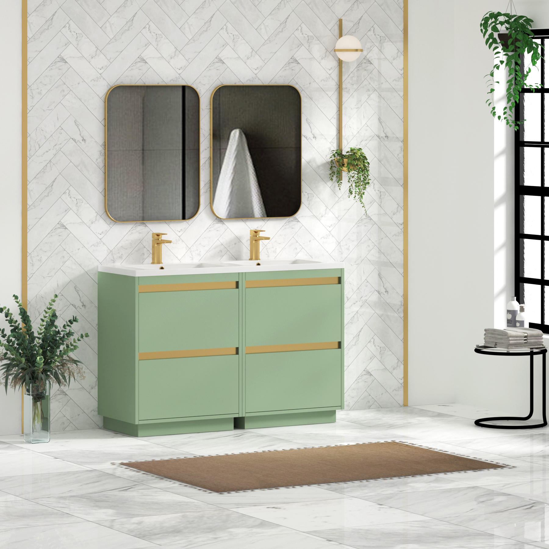 Orion 1200mm Mint Sage 4 Drawer Floor Standing Vanity Unit with Ceramic Basin & Accent Trim