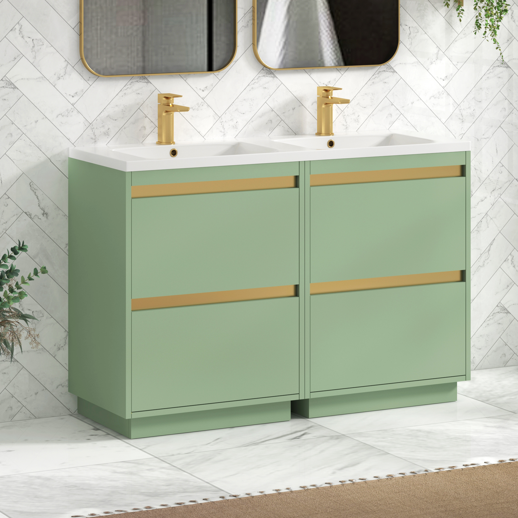Orion 1200mm Mint Sage 4 Drawer Floor Standing Vanity Unit with Ceramic Basin & Accent Trim