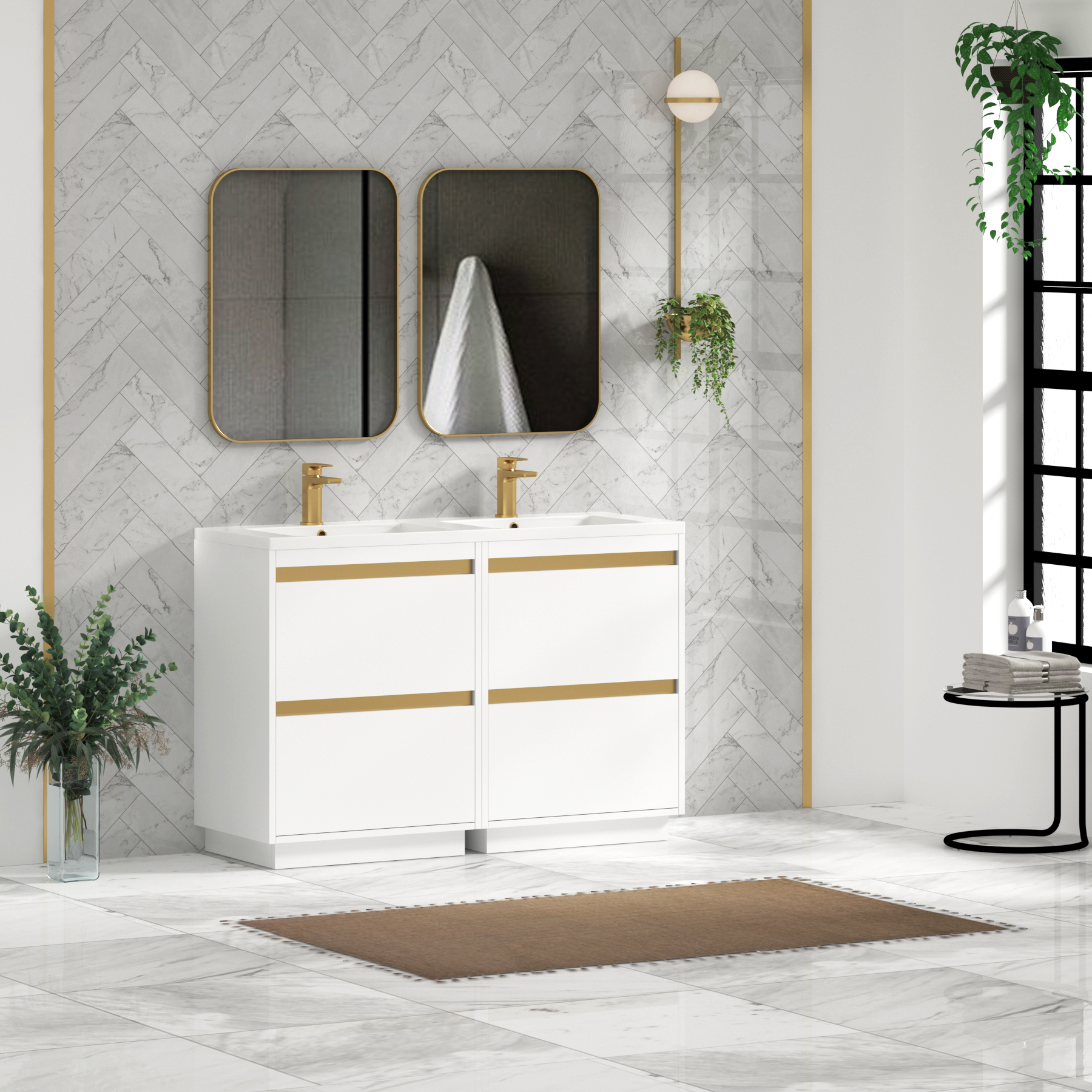 Orion 1200mm Matt White 4 Drawer Floor Standing Vanity Unit with Ceramic Basin & Accent Trim