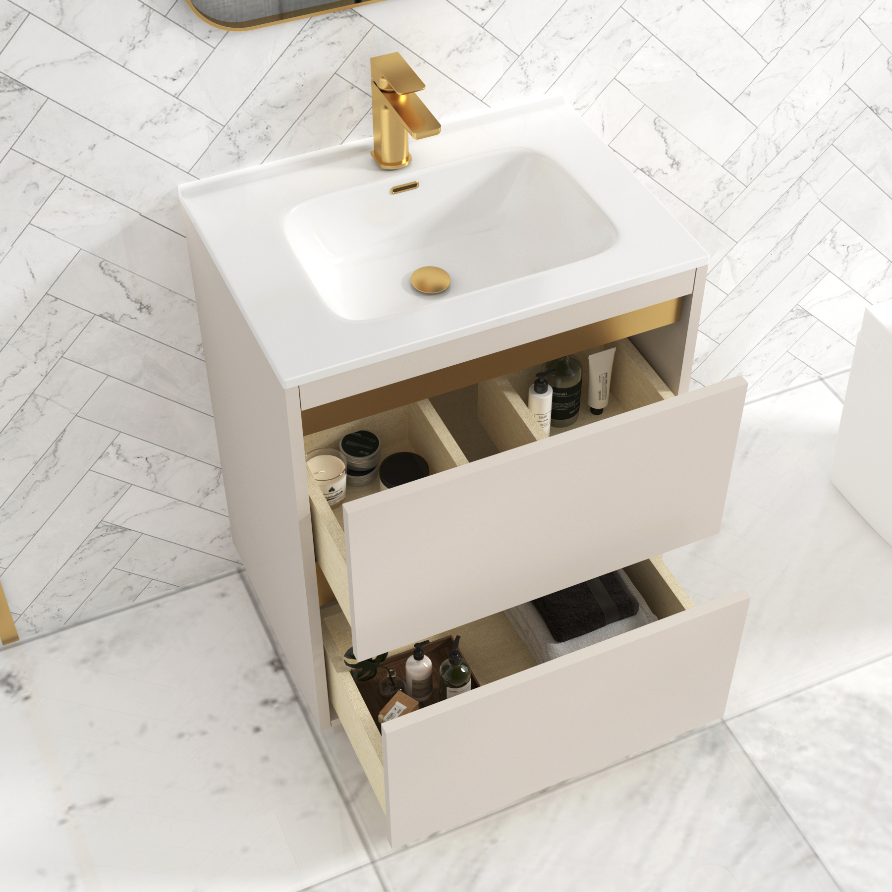 Orion Warm Taupe 2 Drawer Floor Standing Vanity Unit with Ceramic Basin