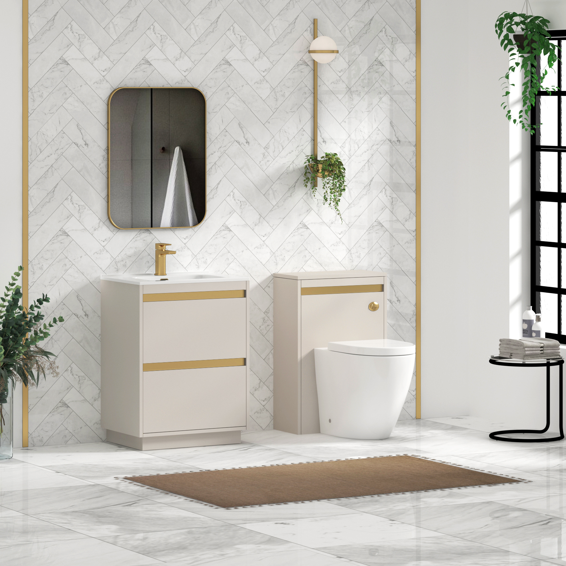 Orion Warm Taupe 2 Drawer Floor Standing Vanity Unit with Ceramic Basin