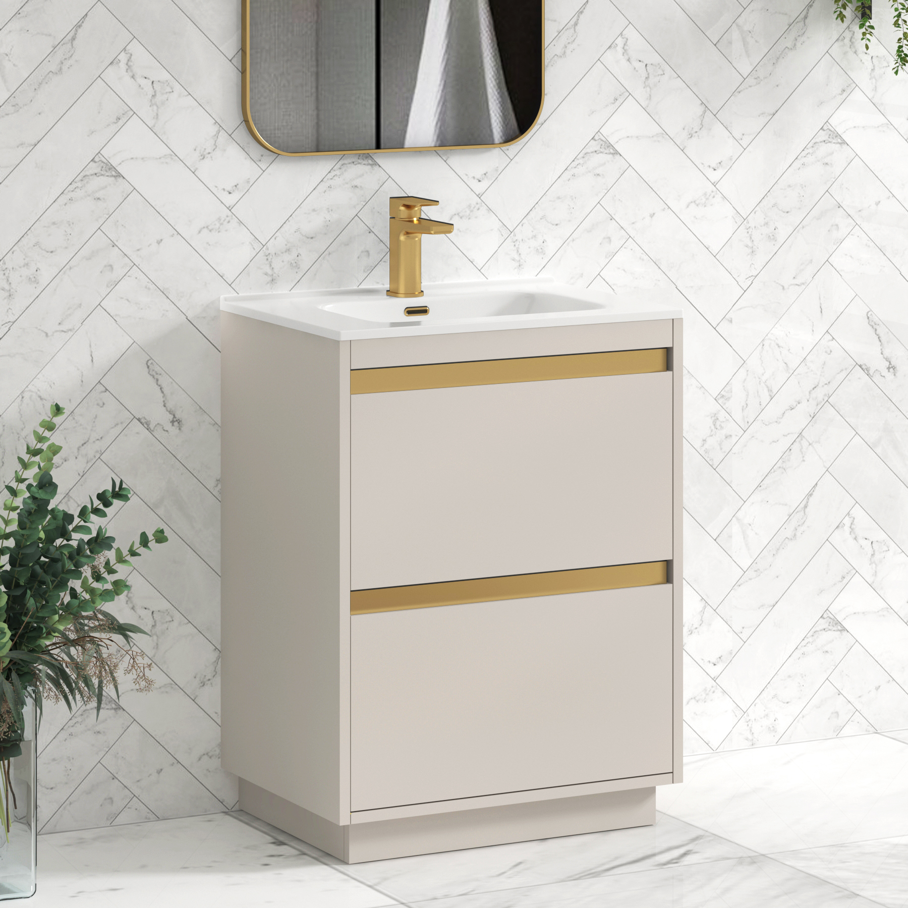 Orion Warm Taupe 2 Drawer Floor Standing Vanity Unit with Ceramic Basin