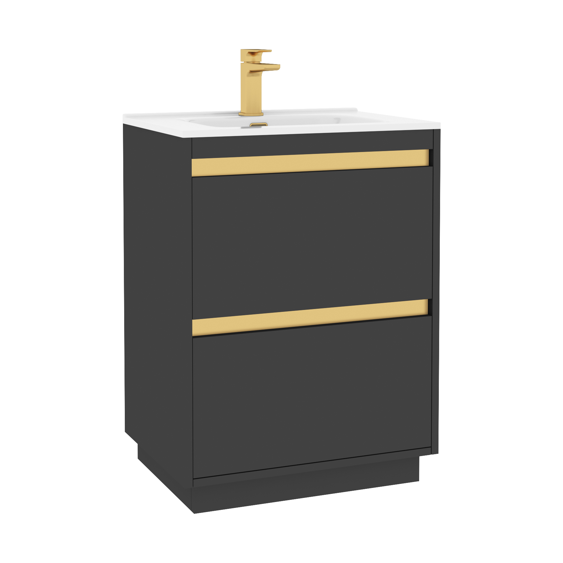 Orion Matt Obsidian Black 2 Drawer Floor Standing Vanity Unit with Ceramic Basin
